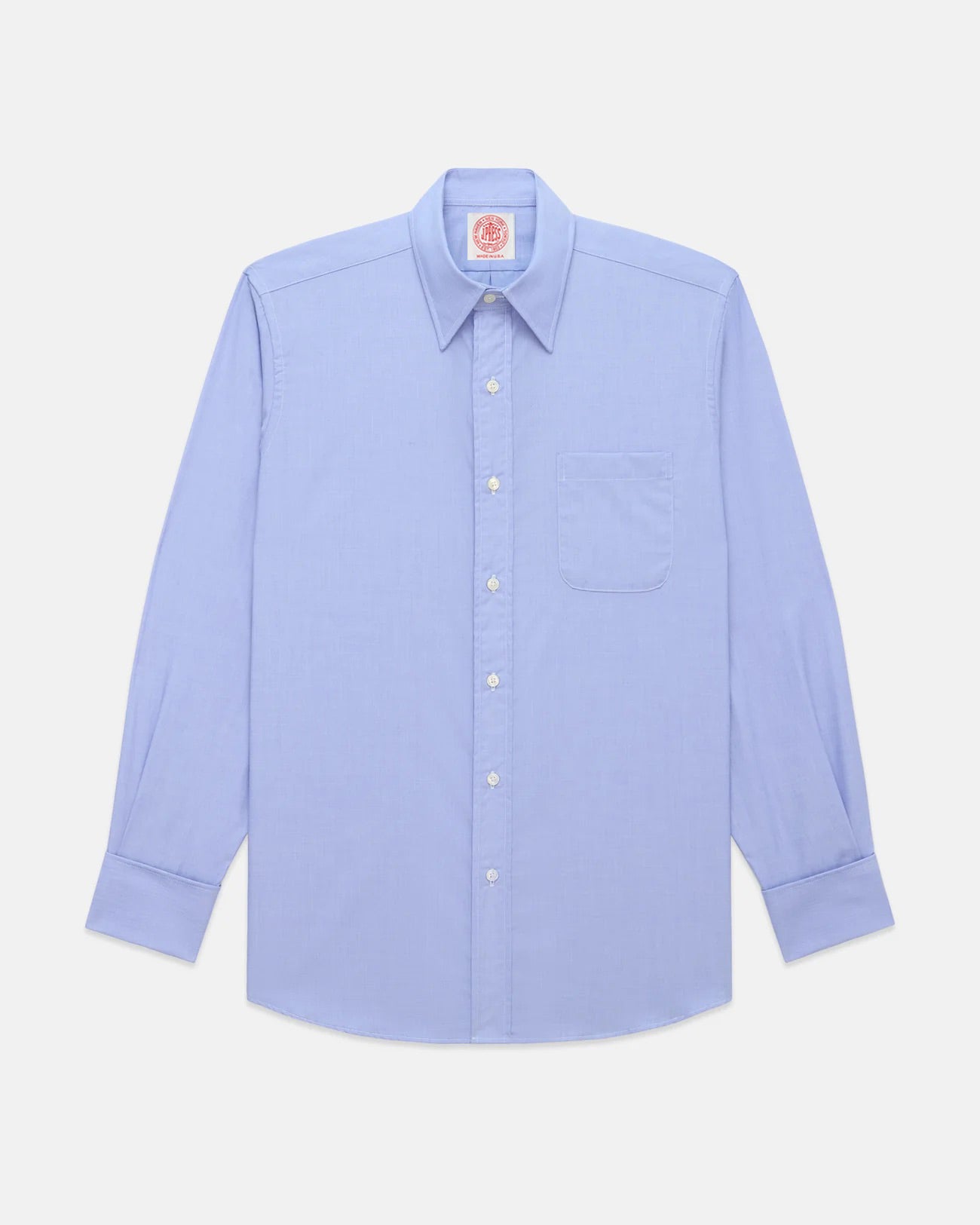 Made-in-USA Blue End-On-End Point Collar French Cuff Dress Shirt - Classic Fit