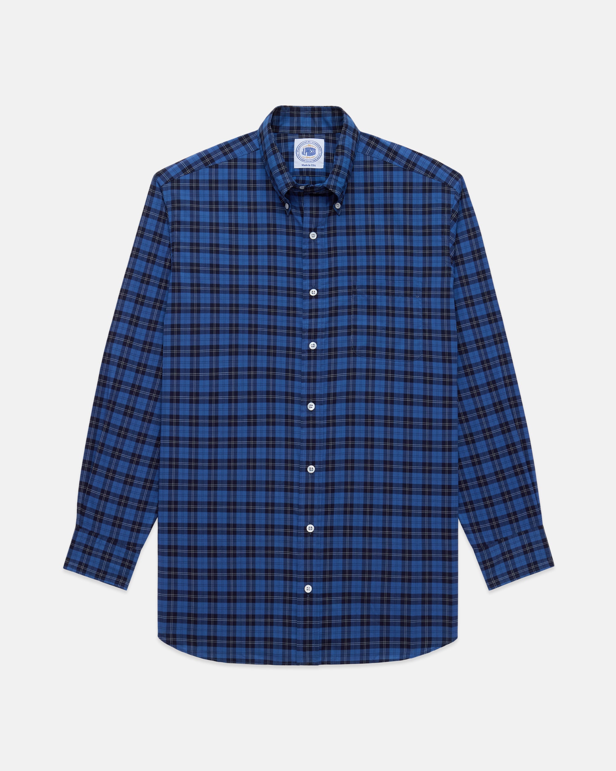 Made-in-USA Thomas Mason Blue & Black Tartan Broadcloth Sport Shirt - Classic Fit