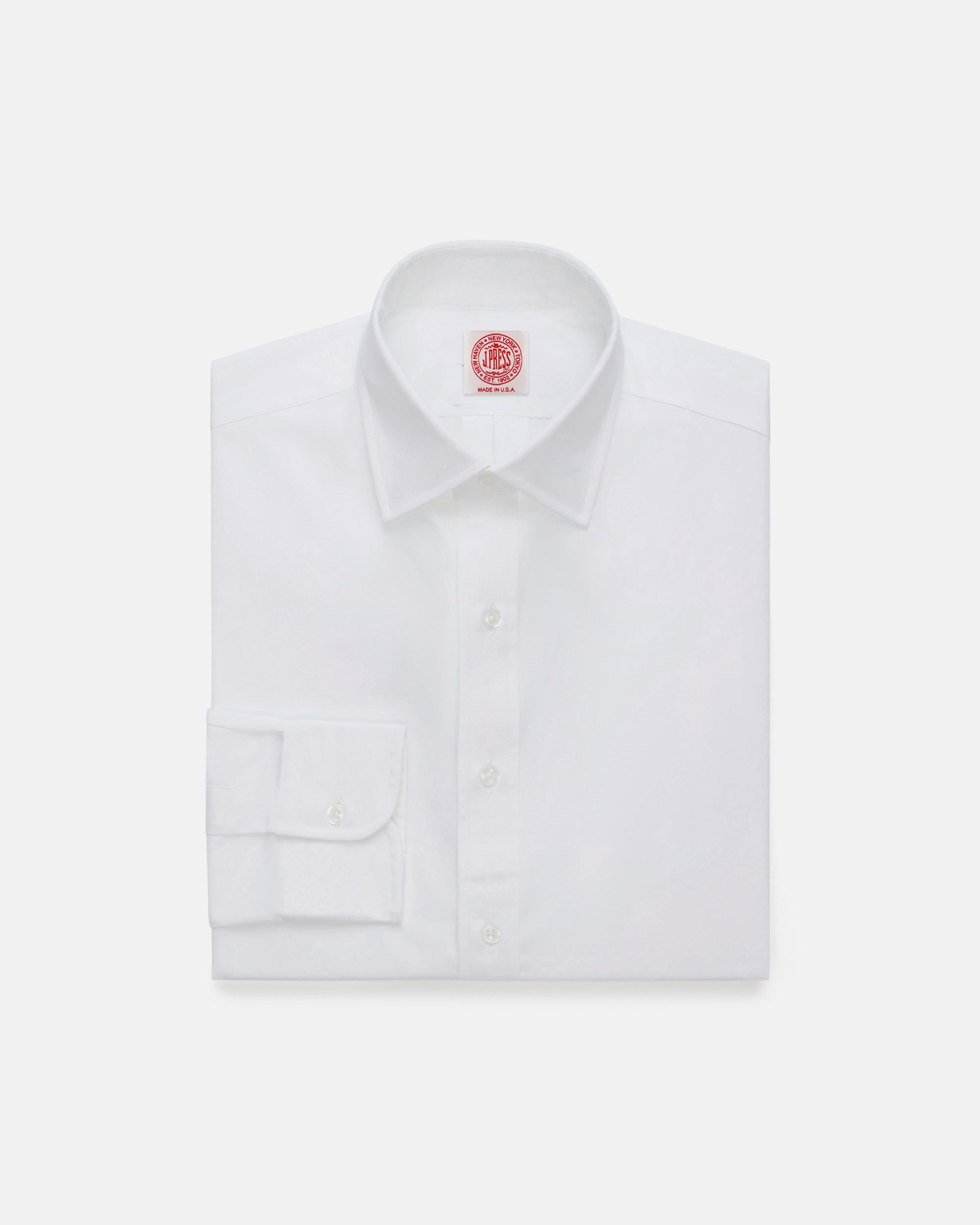 Thomas Mason Solid White Spread Collar Dress Shirt - Regular Fit
