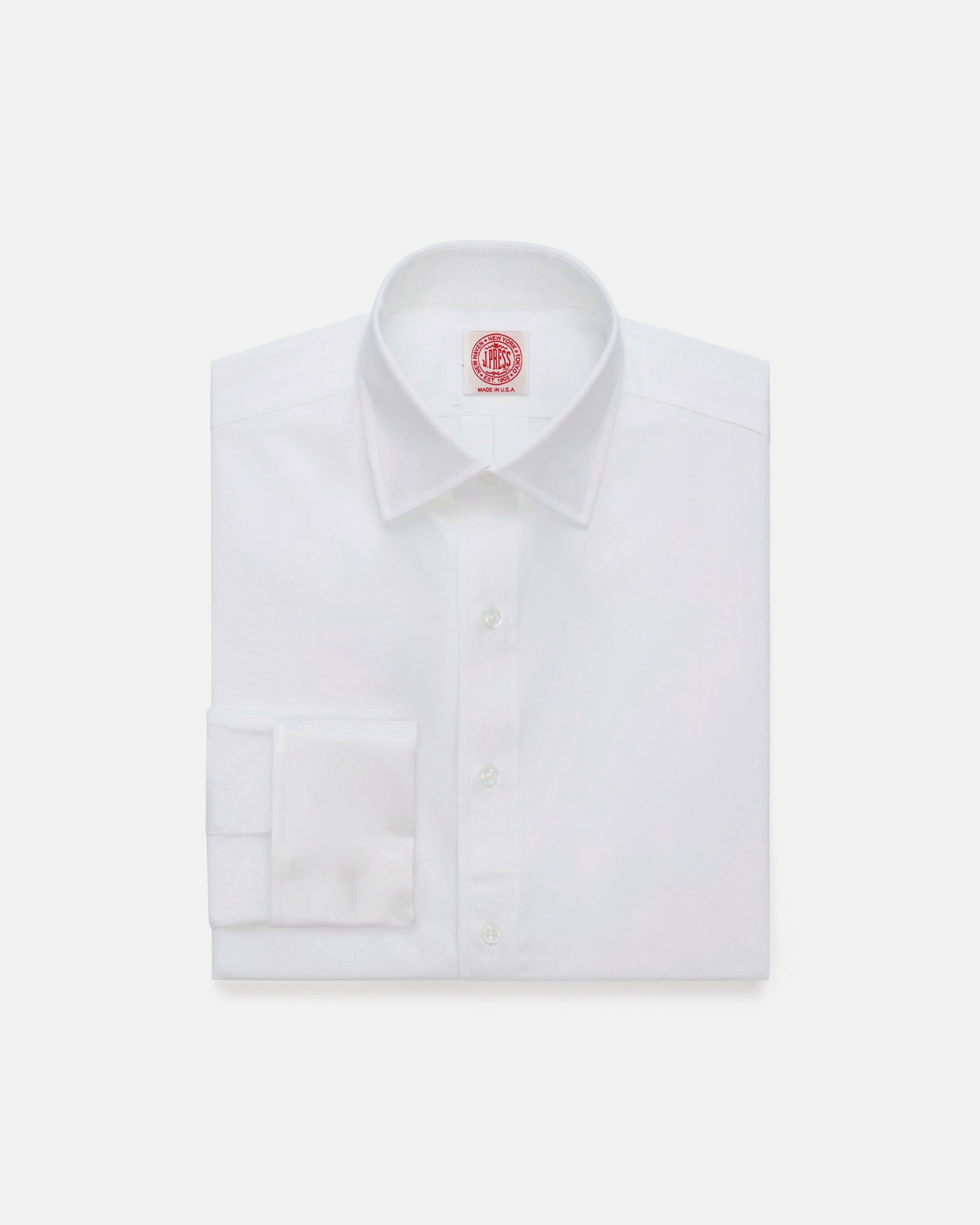 Made-in-USA Thomas Mason White Contrast Collar French Cuff Dress Shirt - Classic Fit