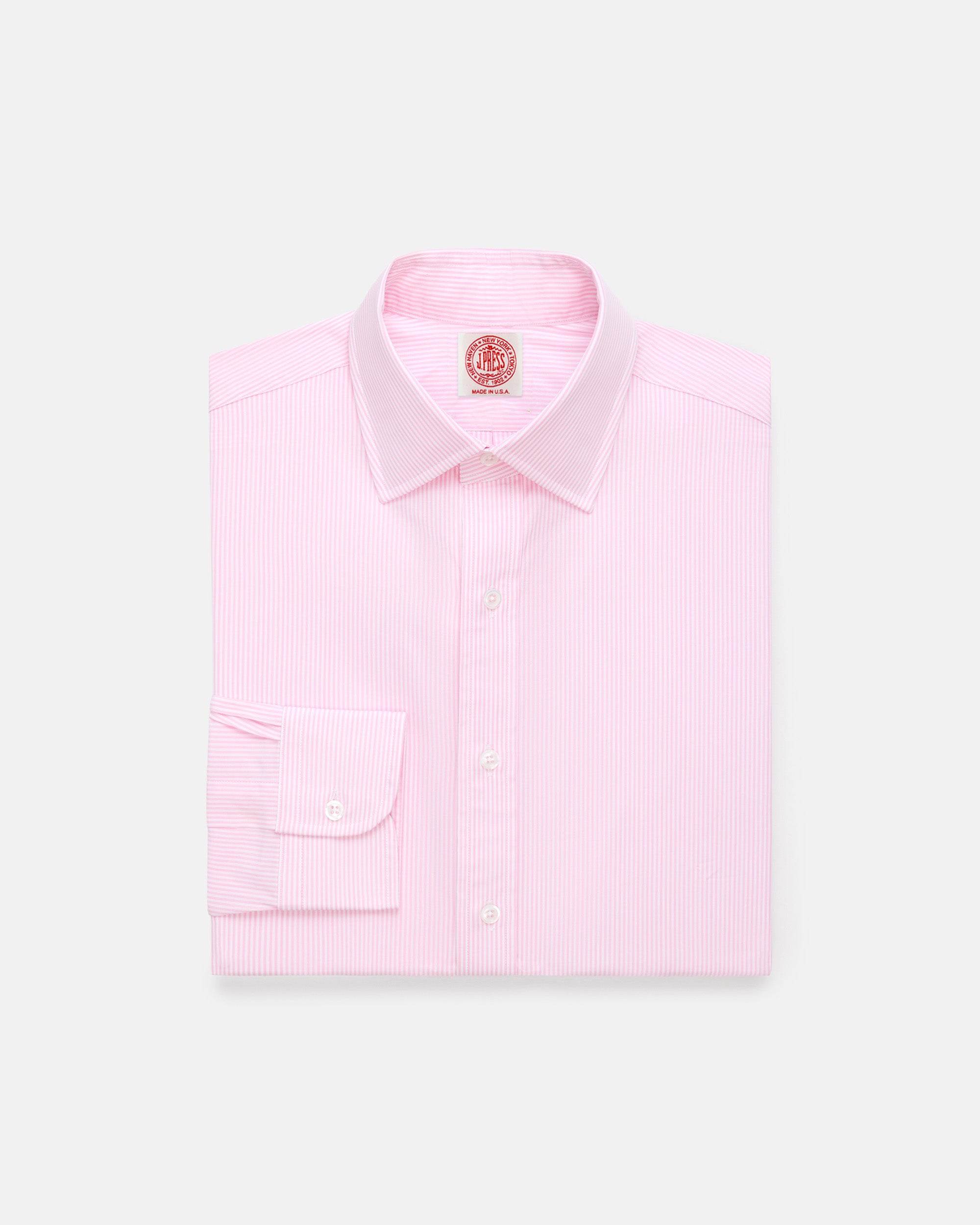 Made-in-USA Thomas Mason Pink Bengal Stripe Spread Collar Dress Shirt - Classic Fit