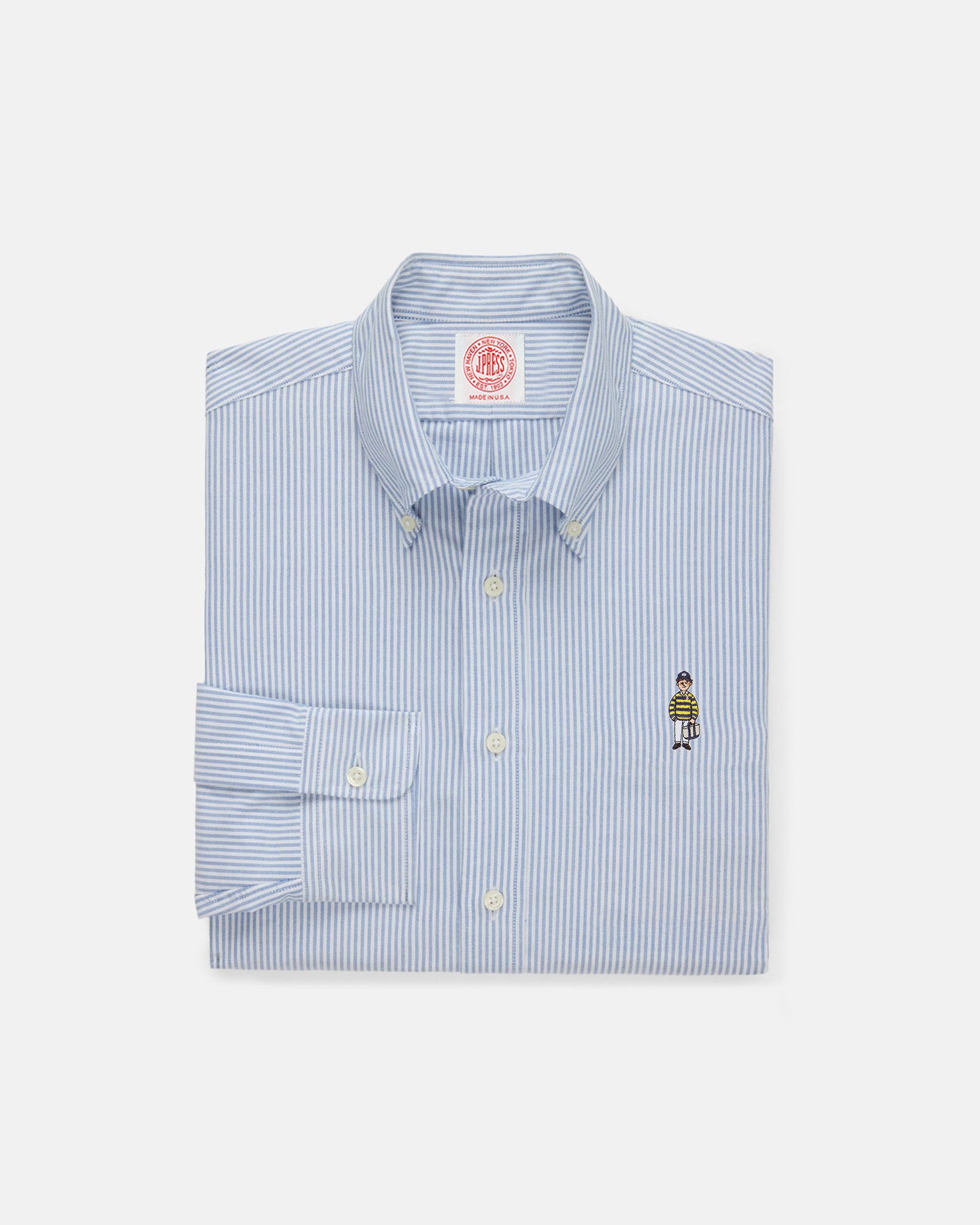 Made-in-USA "Ivy Guy" Blue Striped Oxford Cloth Sport Shirt - Classic Fit