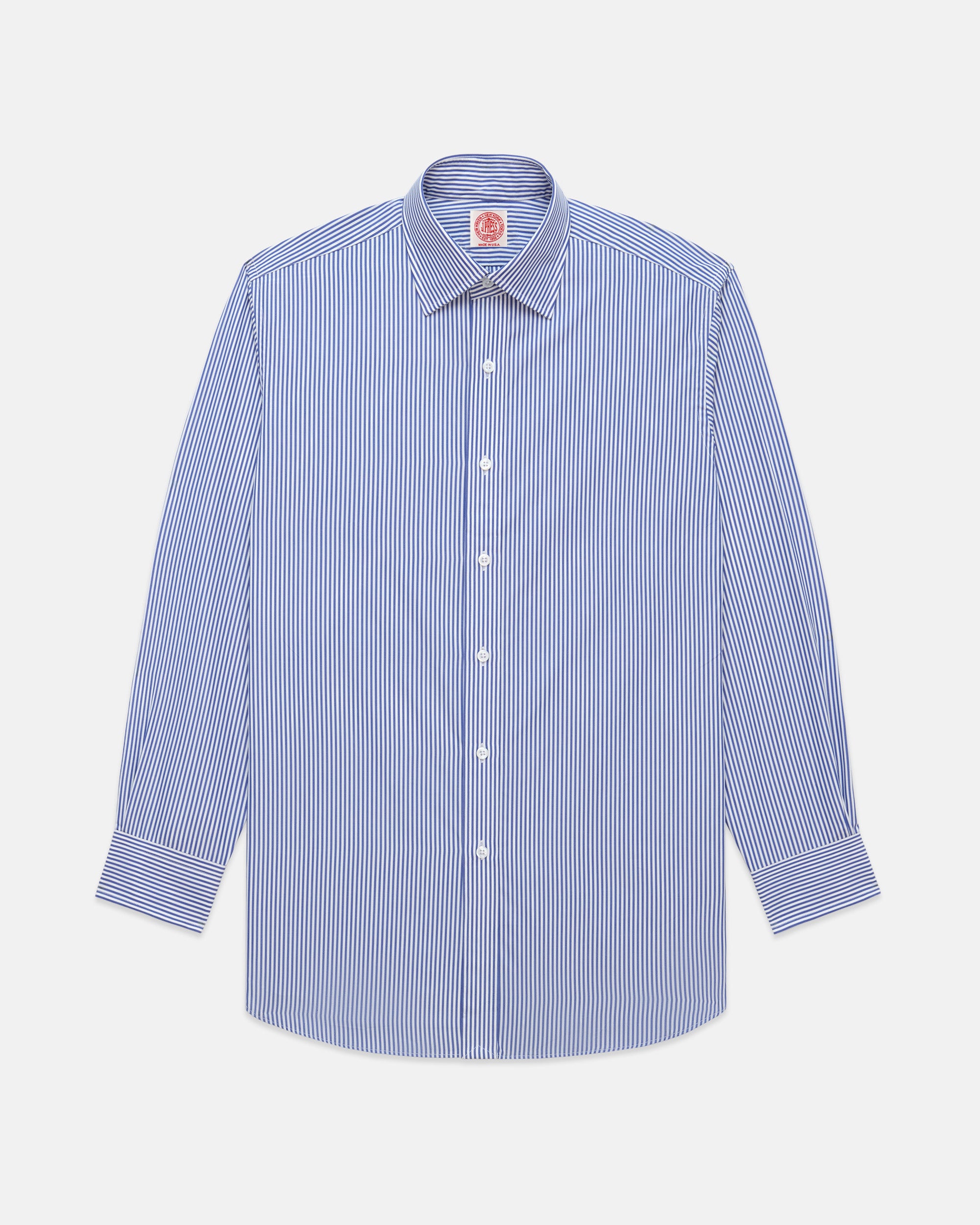 Made-in-USA Thomas Mason Navy Bengal Stripe Spread Collar Dress Shirt - Classic Fit