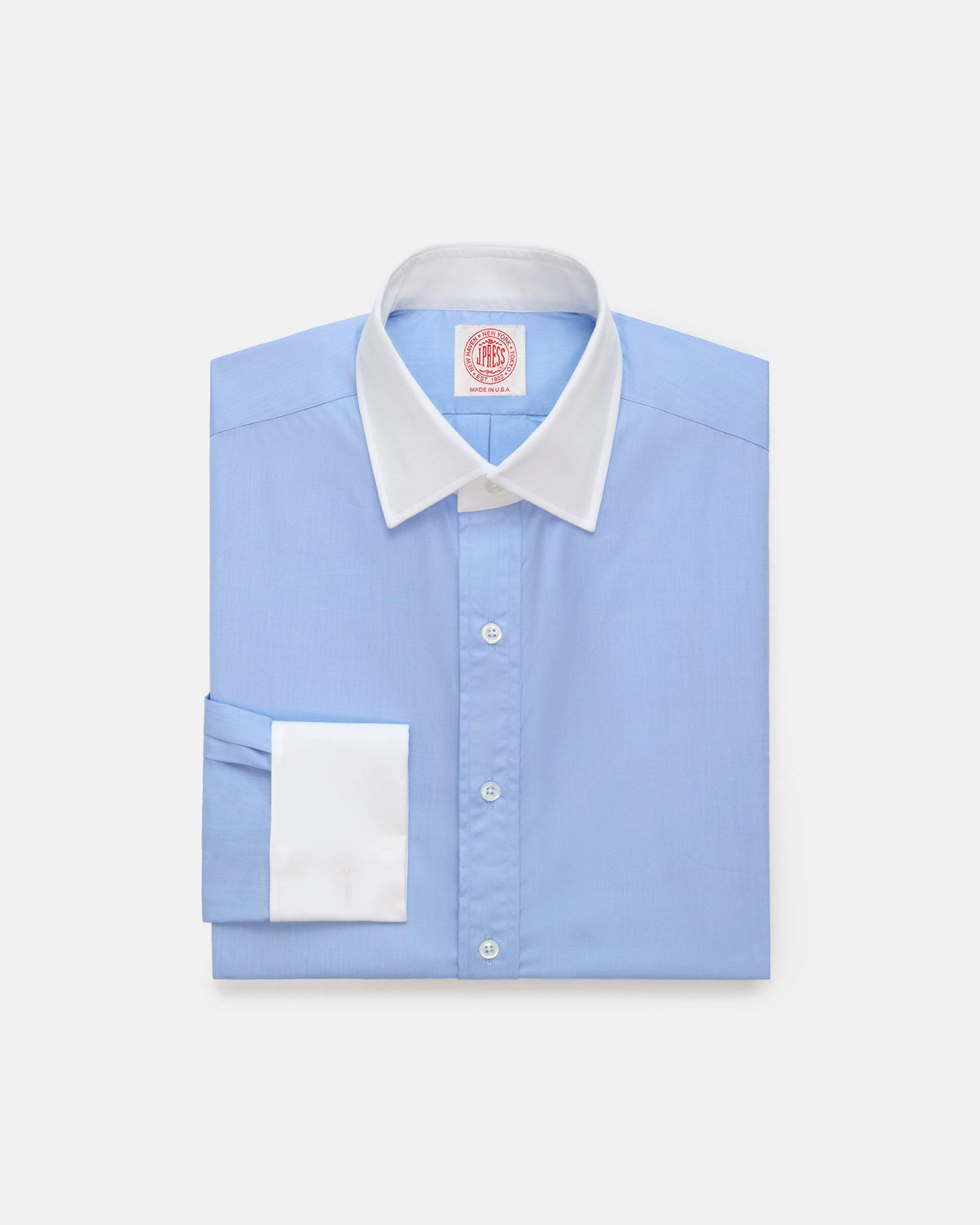 ヨーコサカモト THOMAS MASON シャツ Lサイズ ブルー Thomas Mason Blue Contrast Collar French Cuff Dress Shirt
