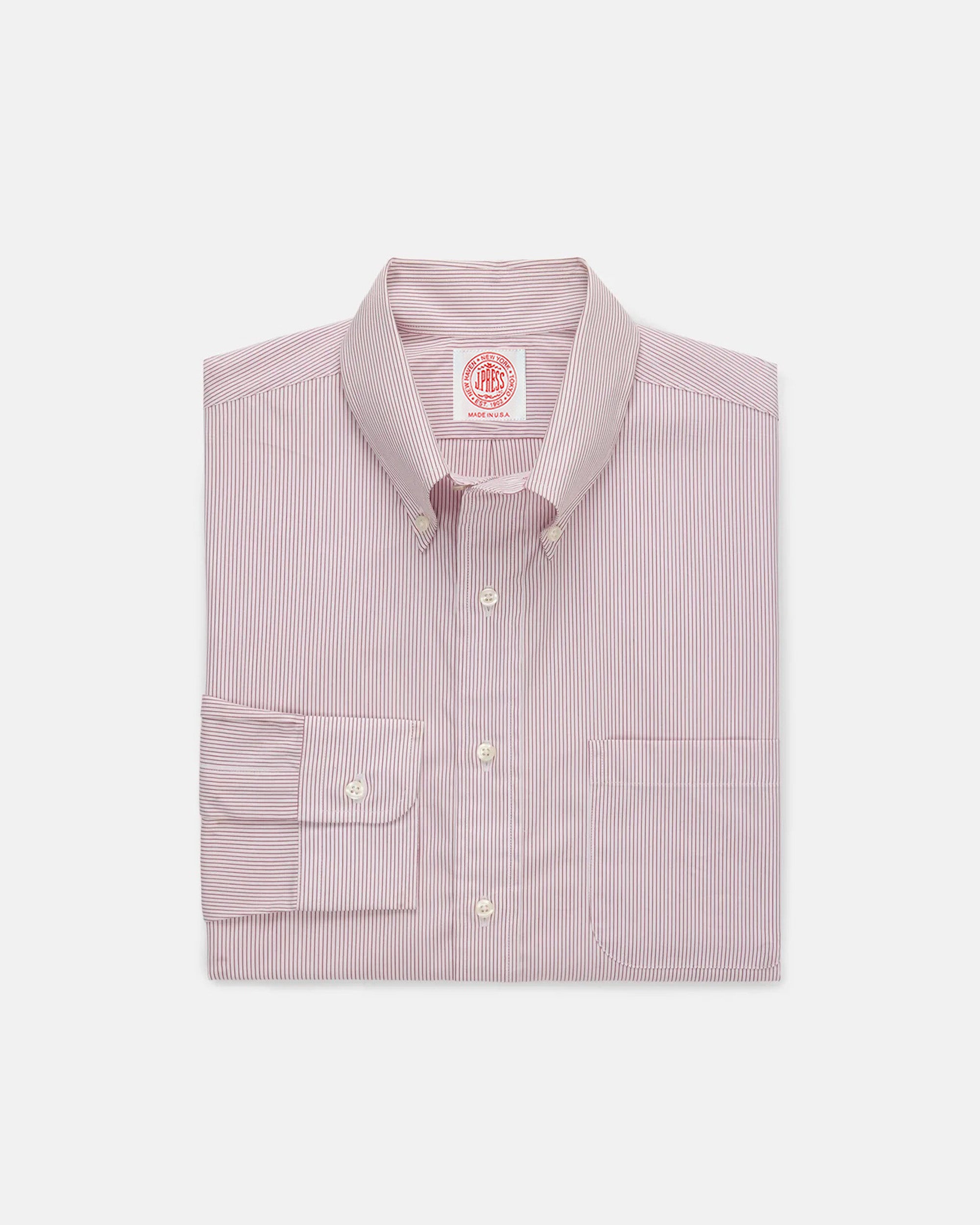 Made-in-USA Burgundy Hairline Stripe Button Down Shirt - Classic Fit