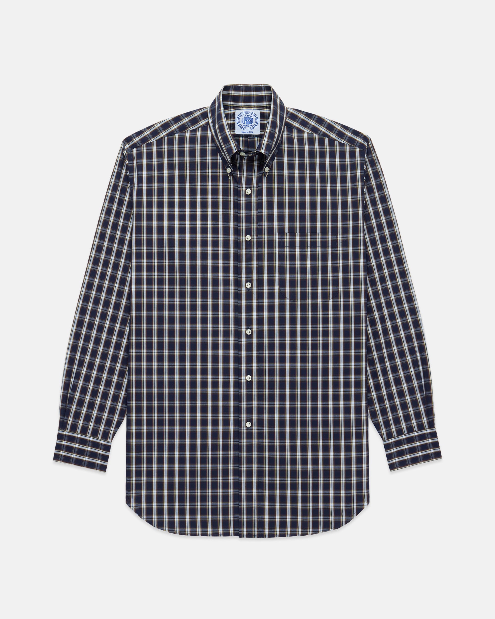 Made-in-USA Navy Plaid Cotton Broadcloth Sport Shirt - Classic Fit