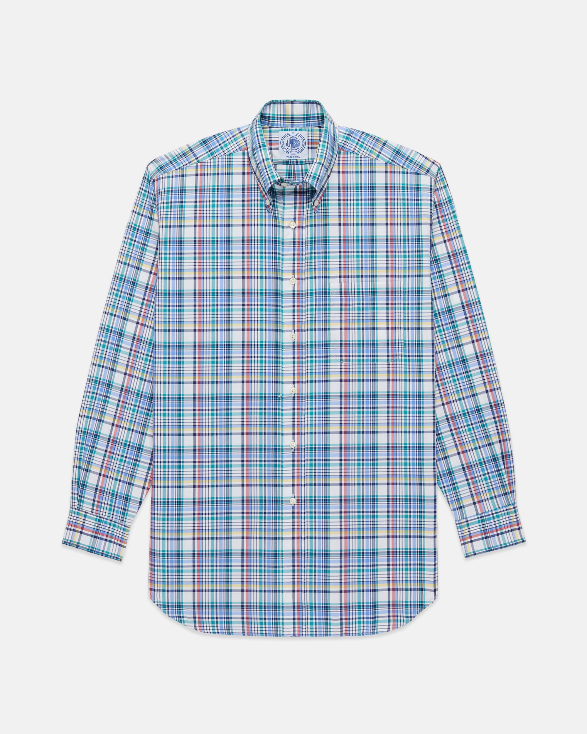 Made-in-USA Blue & Red Plaid Button Down Sport Shirt - Classic Fit
