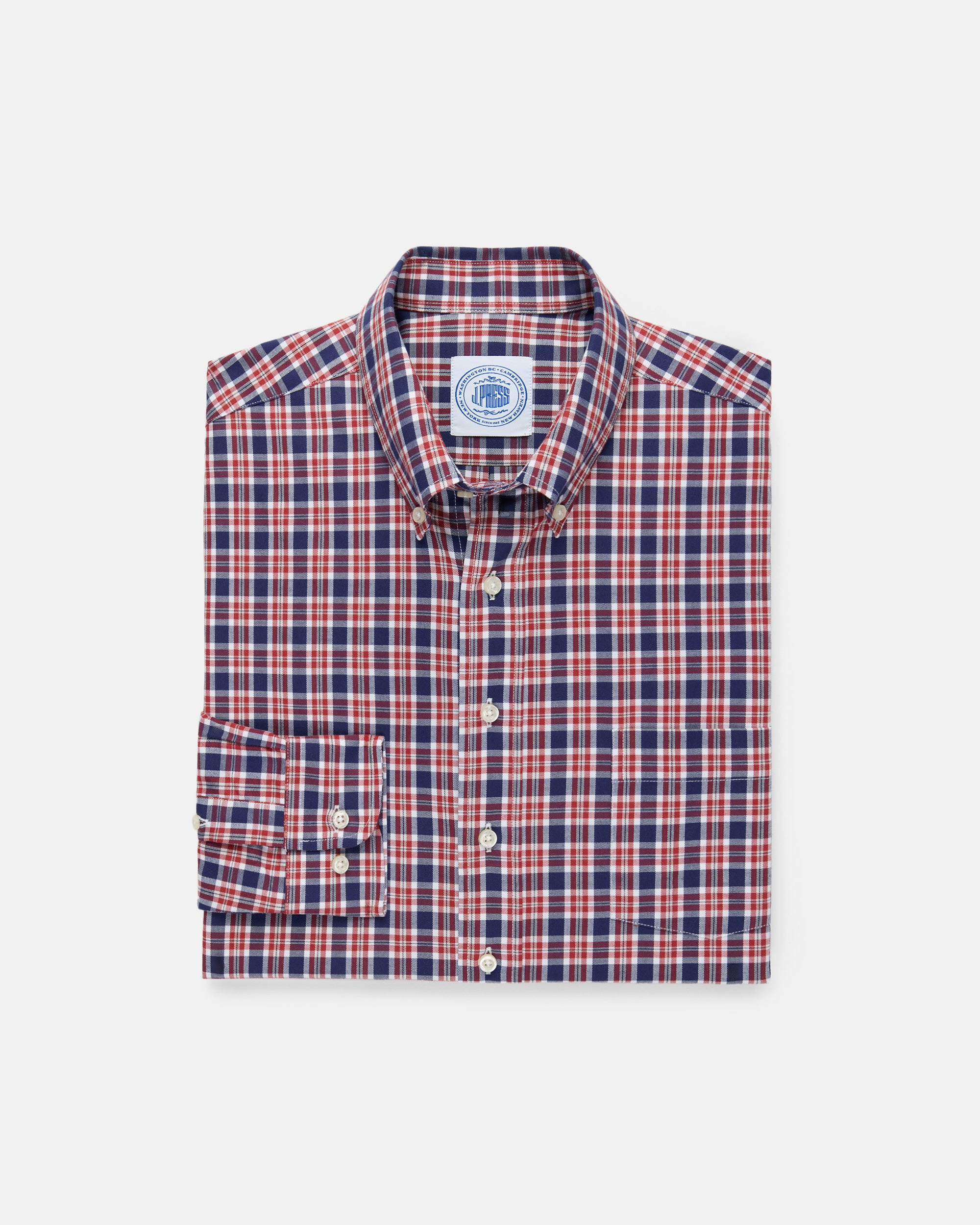 Red & Blue Plaid Cotton Flannel Button Down Sport Shirt - Classic Fit