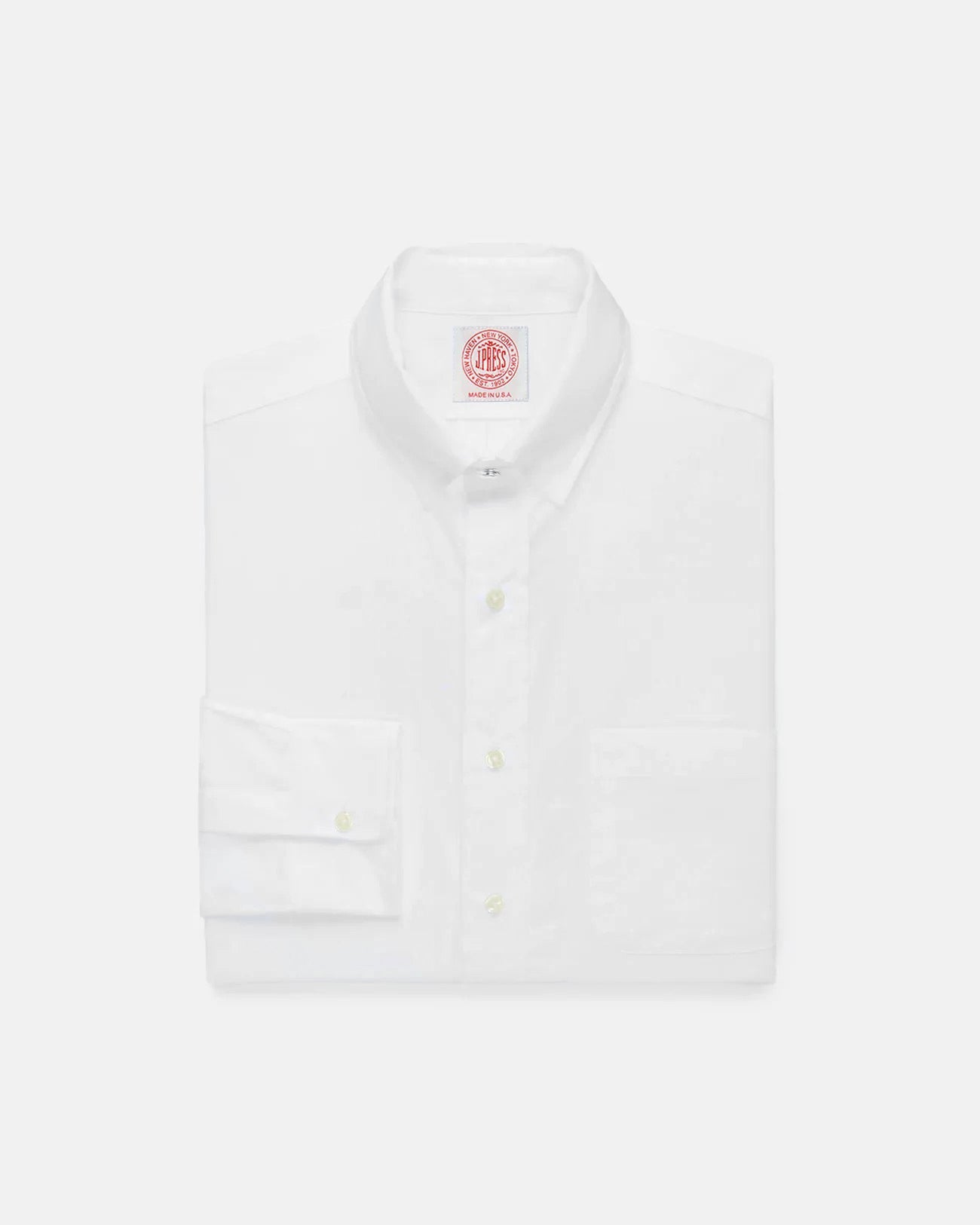 Made-in-USA Solid White Broadcloth Snap Tab Collar Shirt - Classic Fit