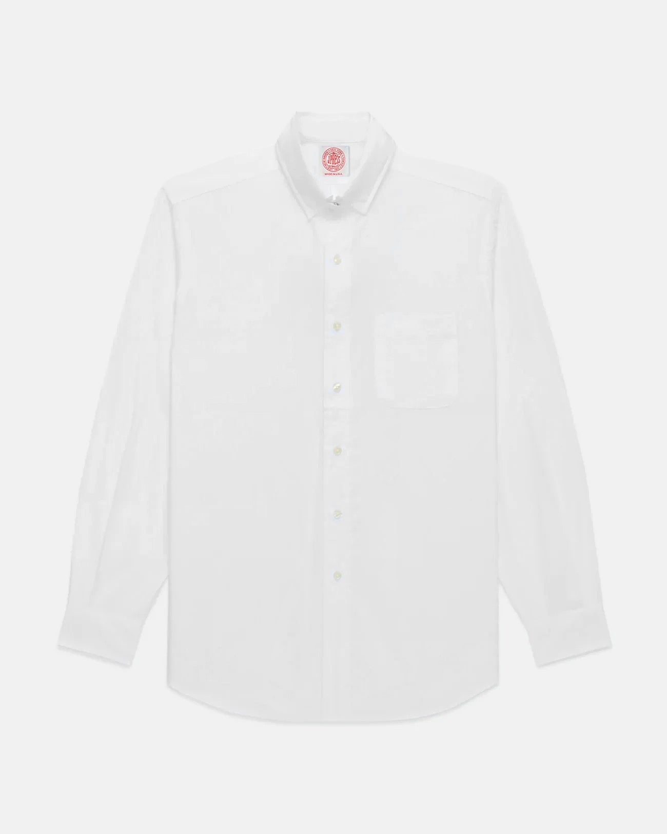 Made-in-USA Solid White Broadcloth Snap Tab Collar Shirt - Classic Fit