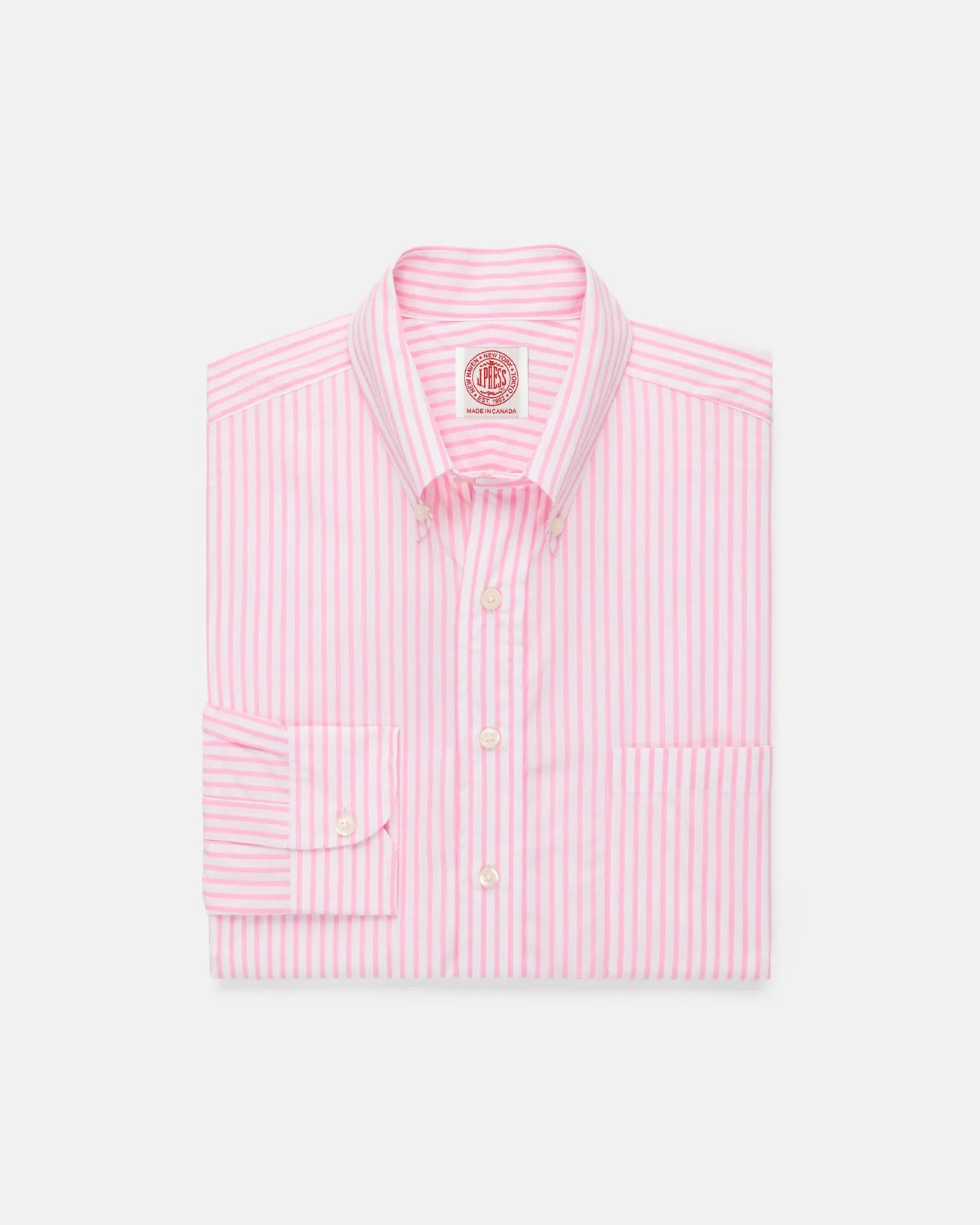 Made-in-Canada Pink Butcher Stripe Broadcloth Button Down Shirt - Classic Fit