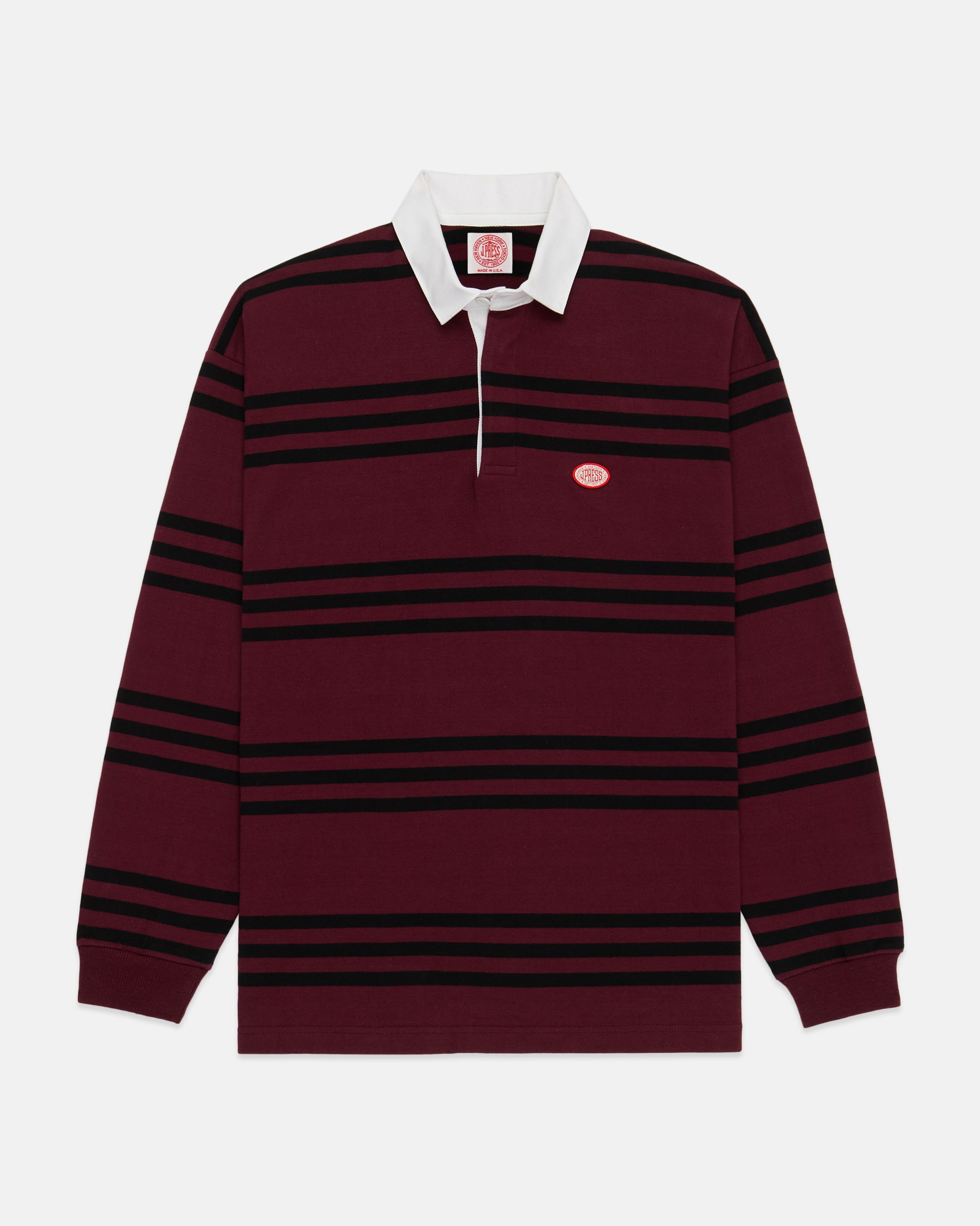Made-in-USA Burgundy Triple Stripe J. Press Seal Cotton Rugby
