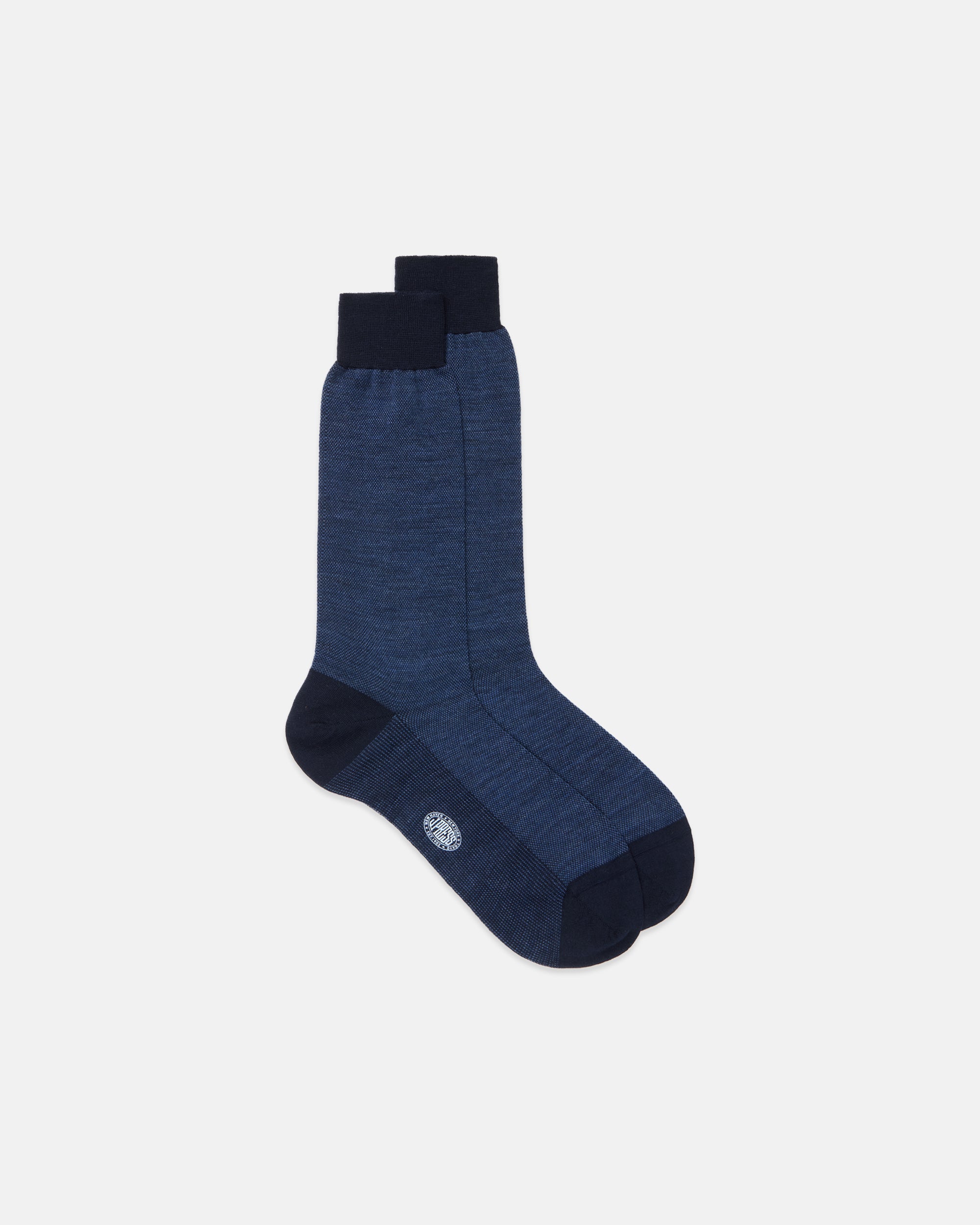Made-in-Italy Navy Birdseye  Mid-calf Wool Sock