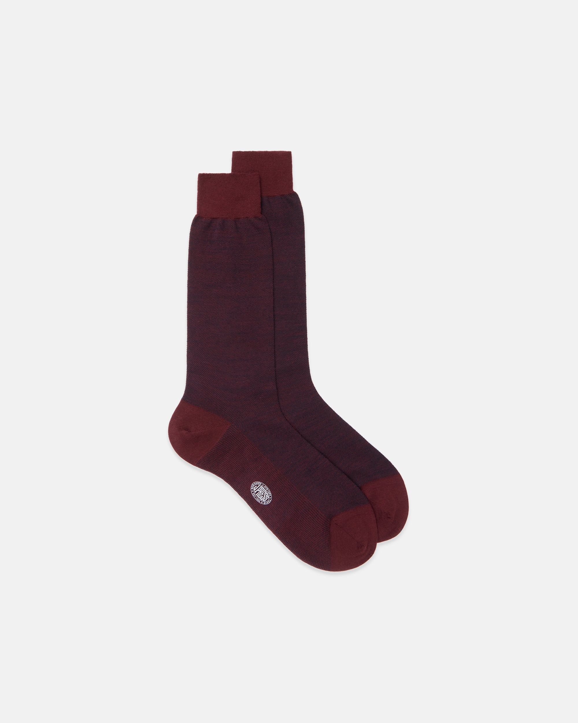 Made-in-Italy Burgundy Birdseye  Mid-calf Wool Sock