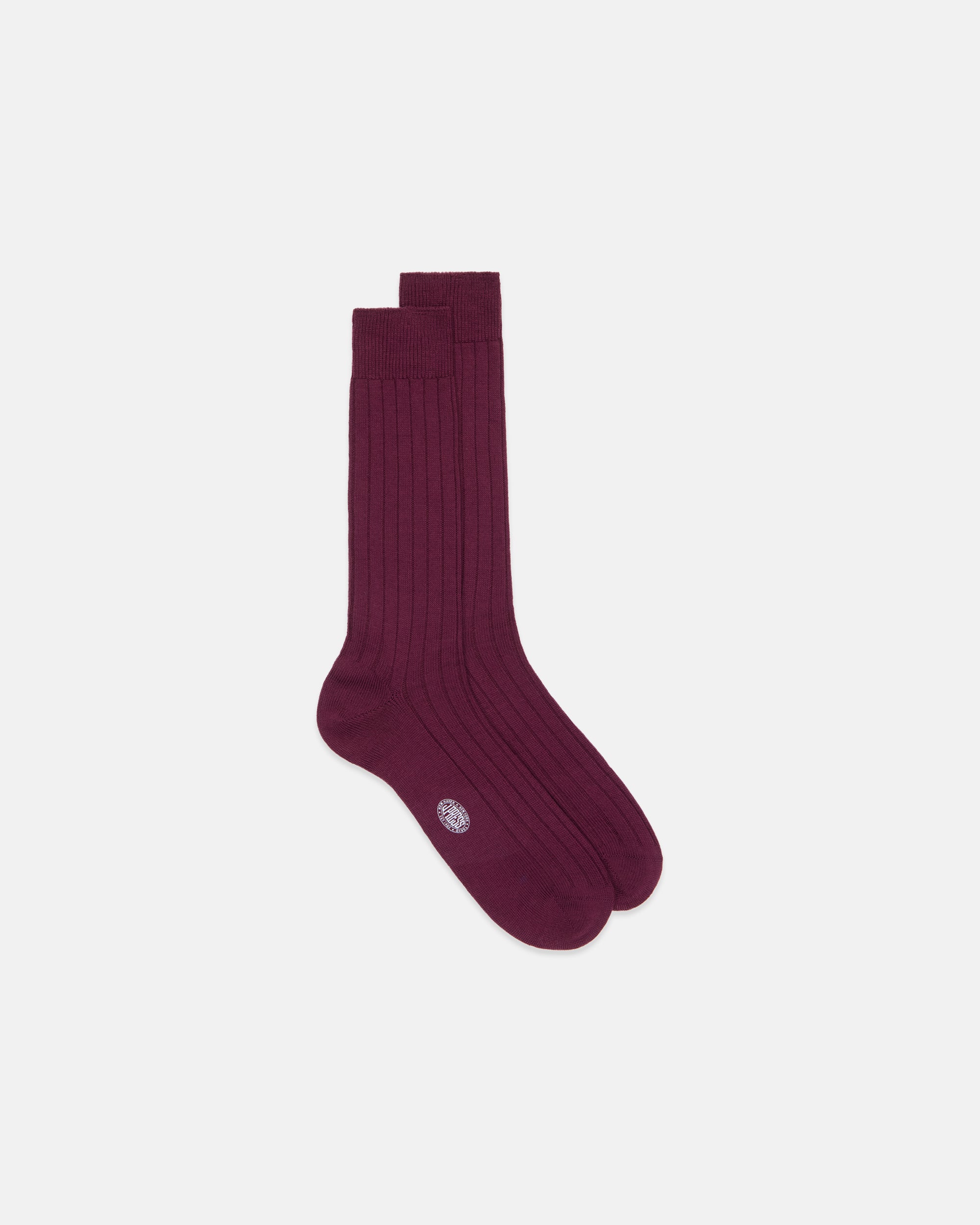 Made-in-Italy Solid Burgundy Mid-calf Ribbed Wool Socks