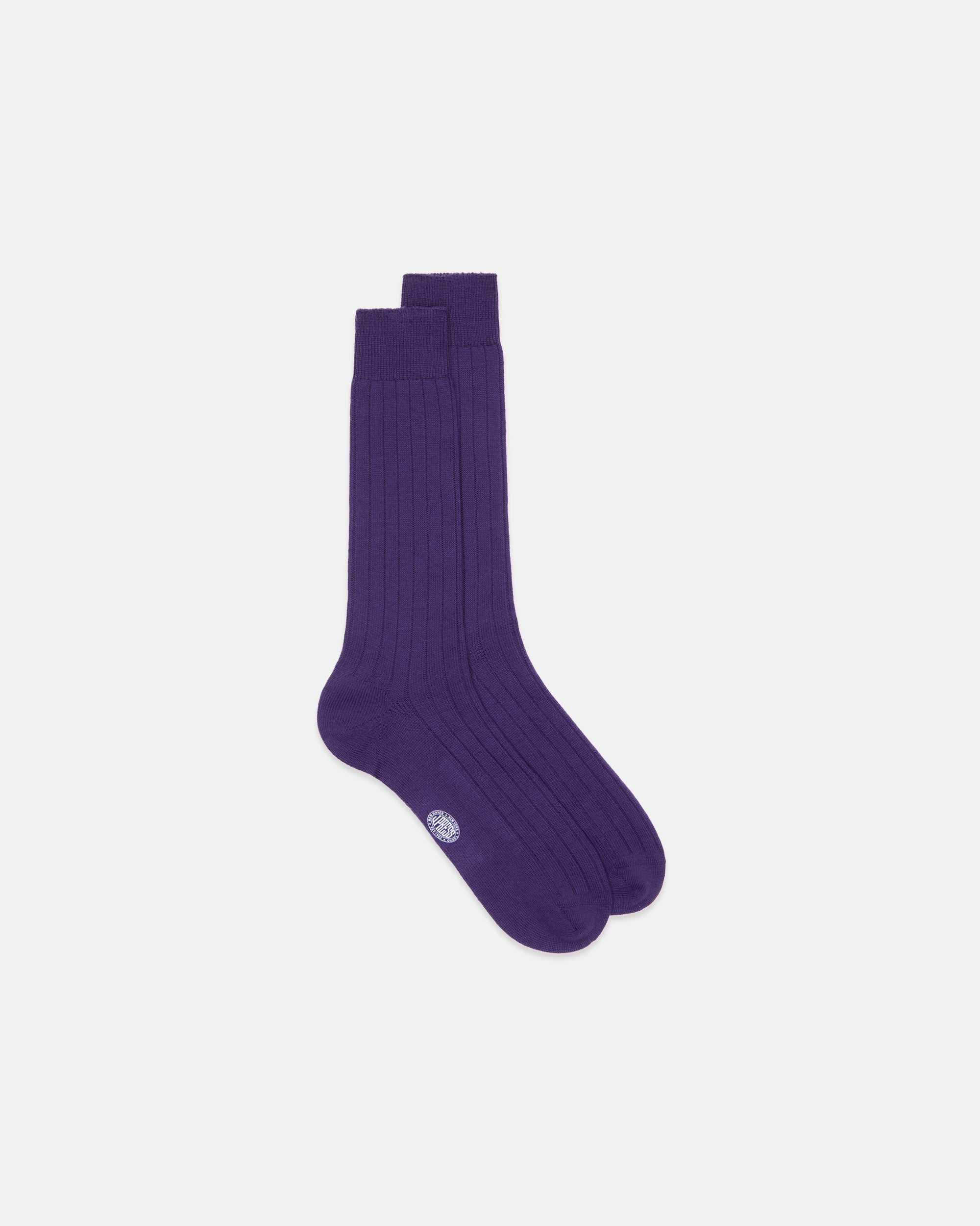 Made-in-Italy Solid Purple Mid-calf Ribbed Wool Socks