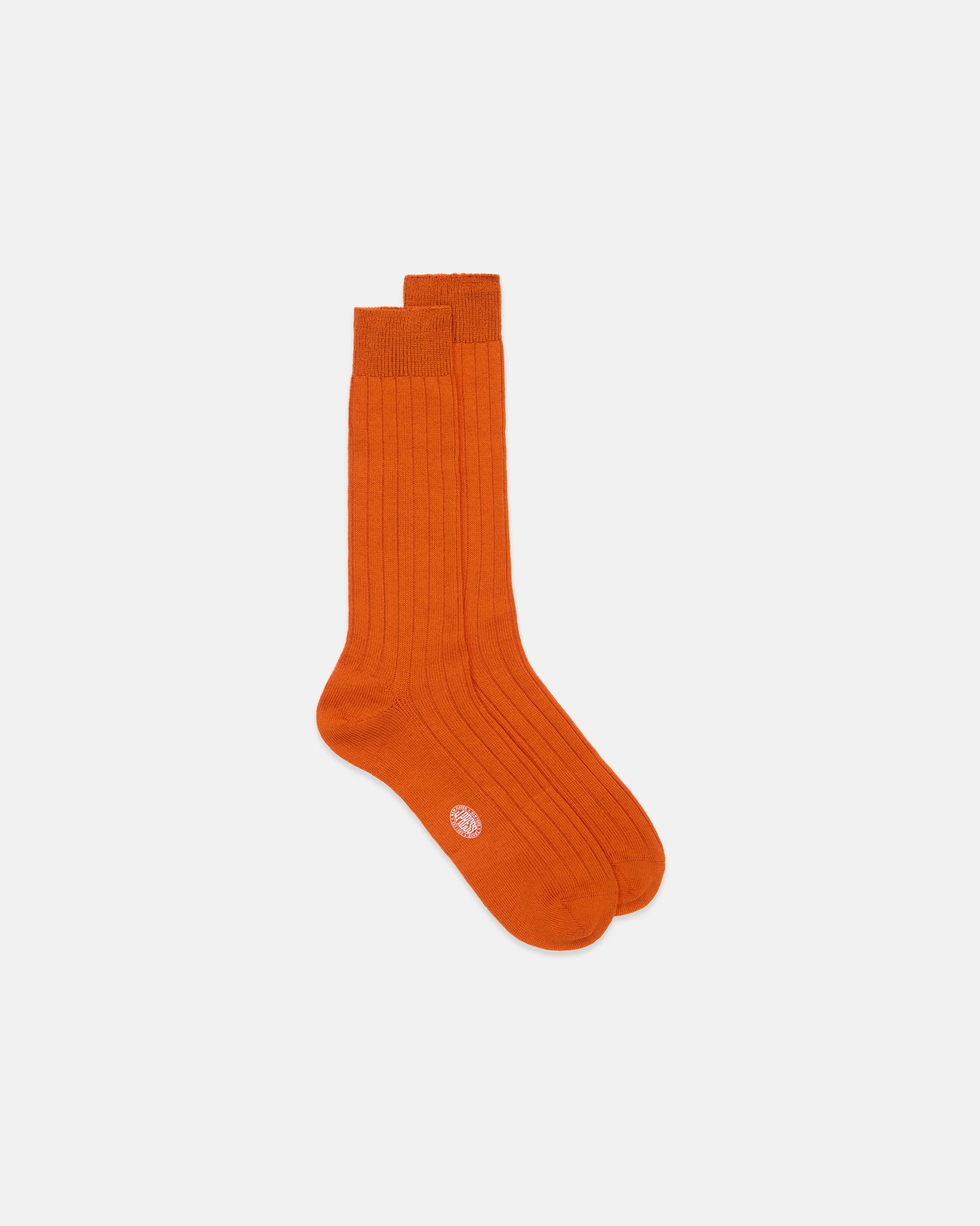Made-in-Italy Solid Orange Mid-calf Ribbed Wool Socks