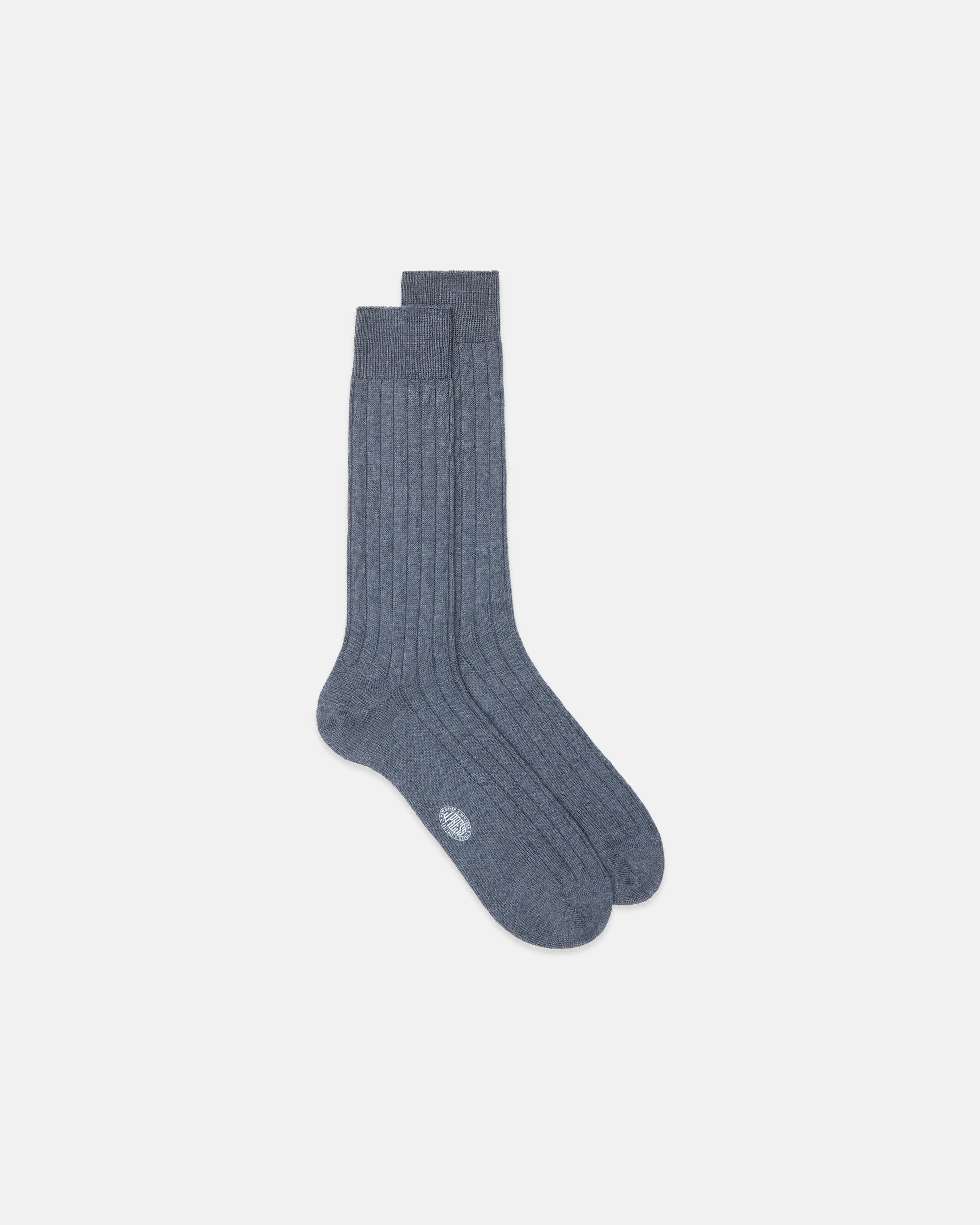 Made-in-Italy Grey Marl Mid-calf Ribbed Wool Socks
