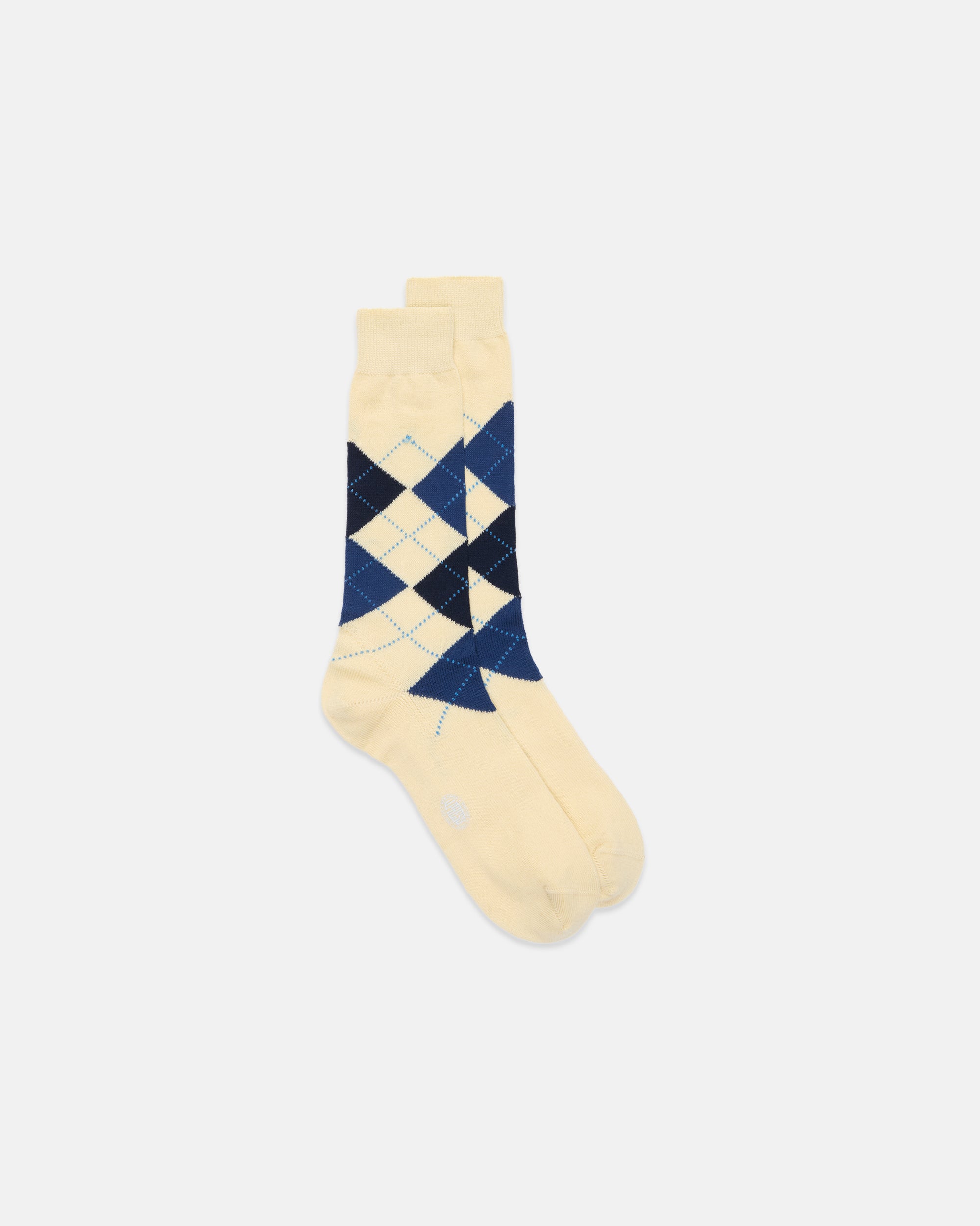 Made-in-Italy Yellow & Navy Argyle Mid-calf Wool Socks