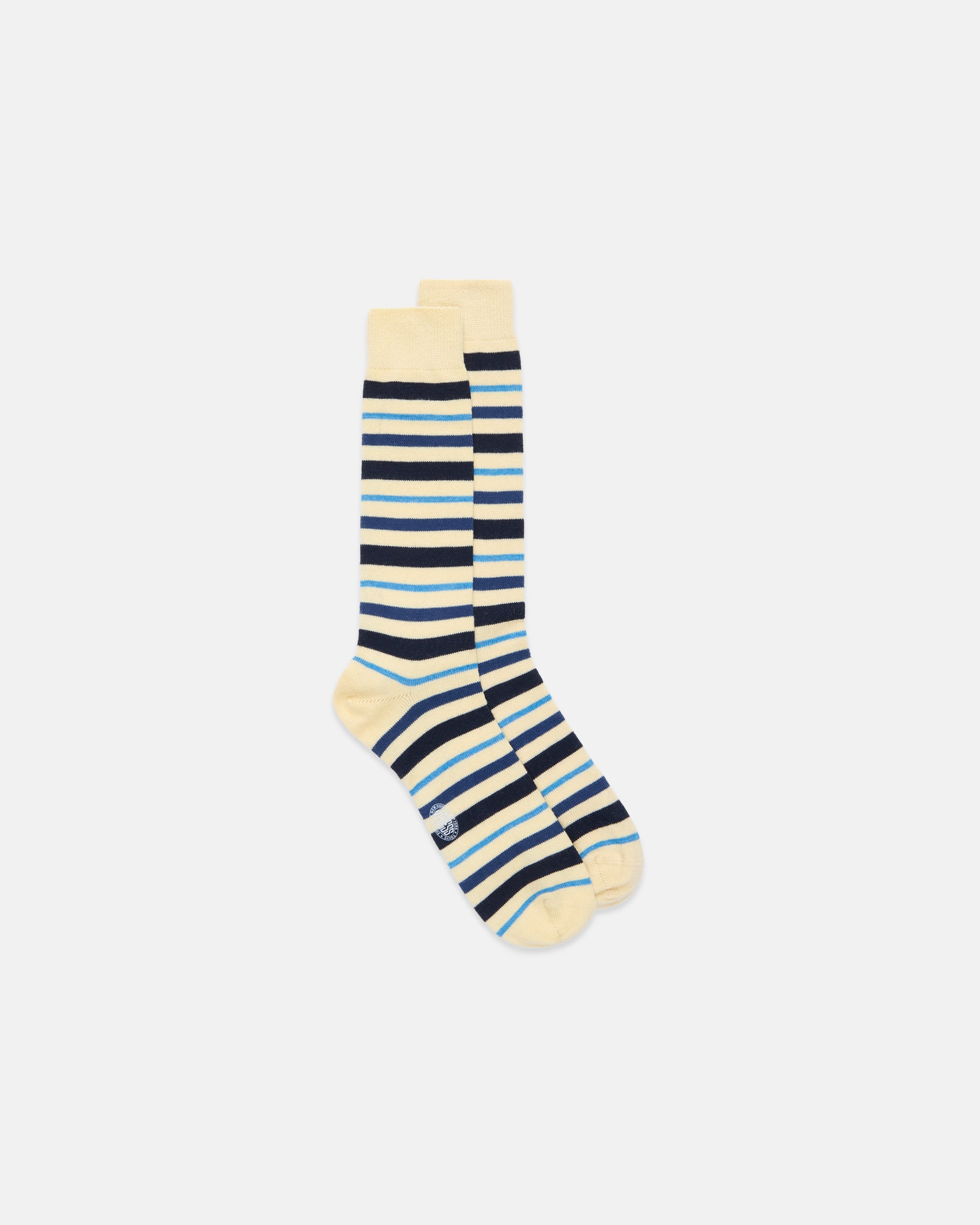 Made-in-Italy Yellow & Navy Multi-Stripe Mid-calf Wool Sock