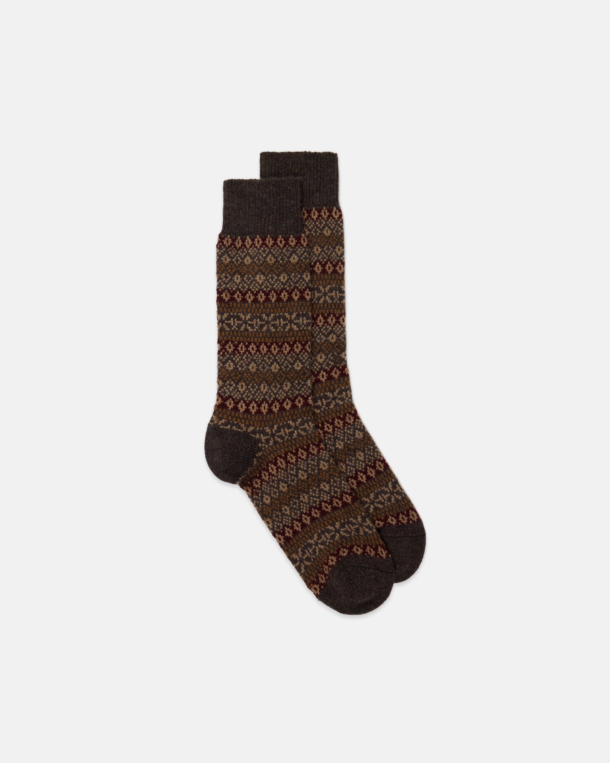 Dark Brown Fair Isle Cashmere Socks