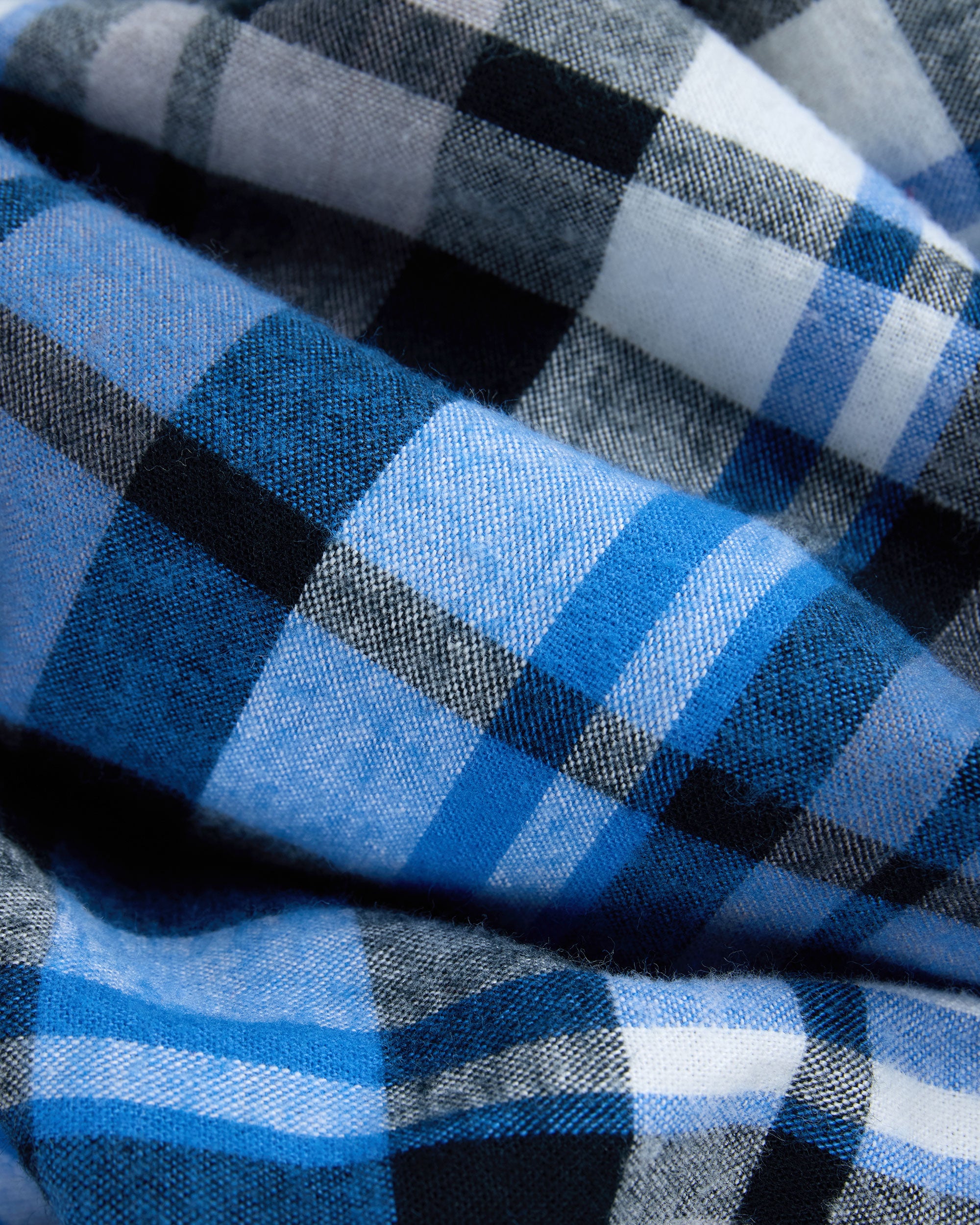 Blue & Cream Plaid Cotton Flannel Sport Shirt - Trim Fit