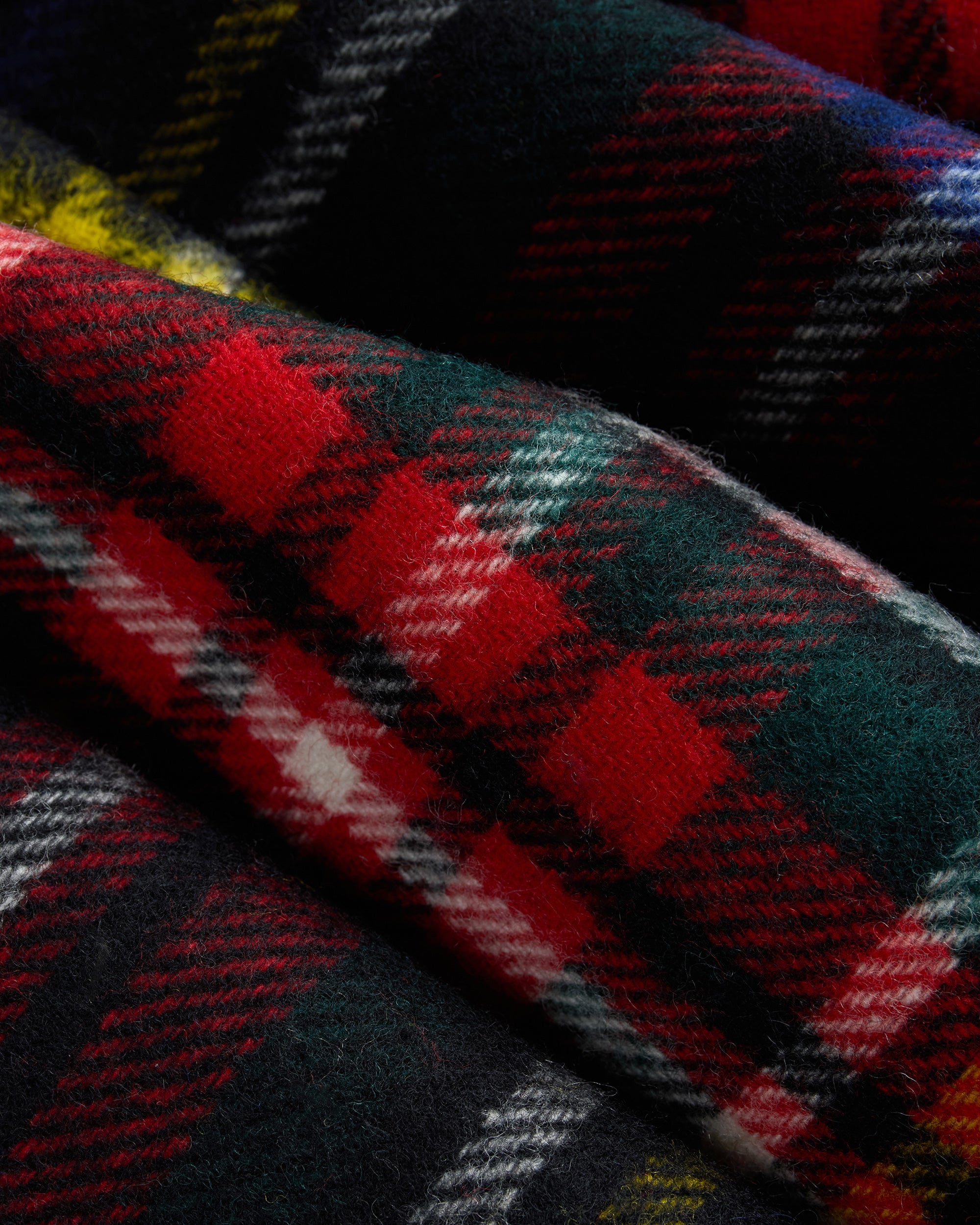 Made-in-England Black Stewart Tartan Merino Wool Scarf