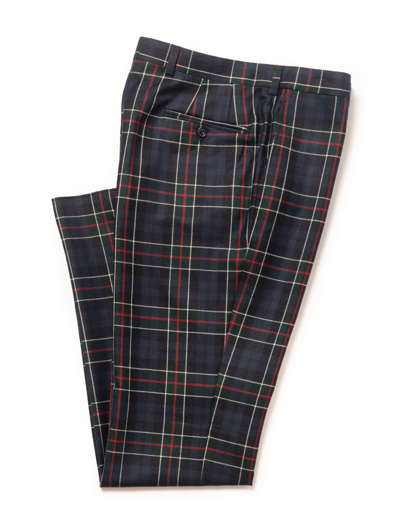 TARTAN DRESS TROUSERS - GREEN/NAVY WITH RED/WHITE PANE