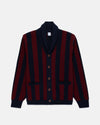Navy & Burgundy Striped Varsity-Style Cotton Cardigan - Trim Fit