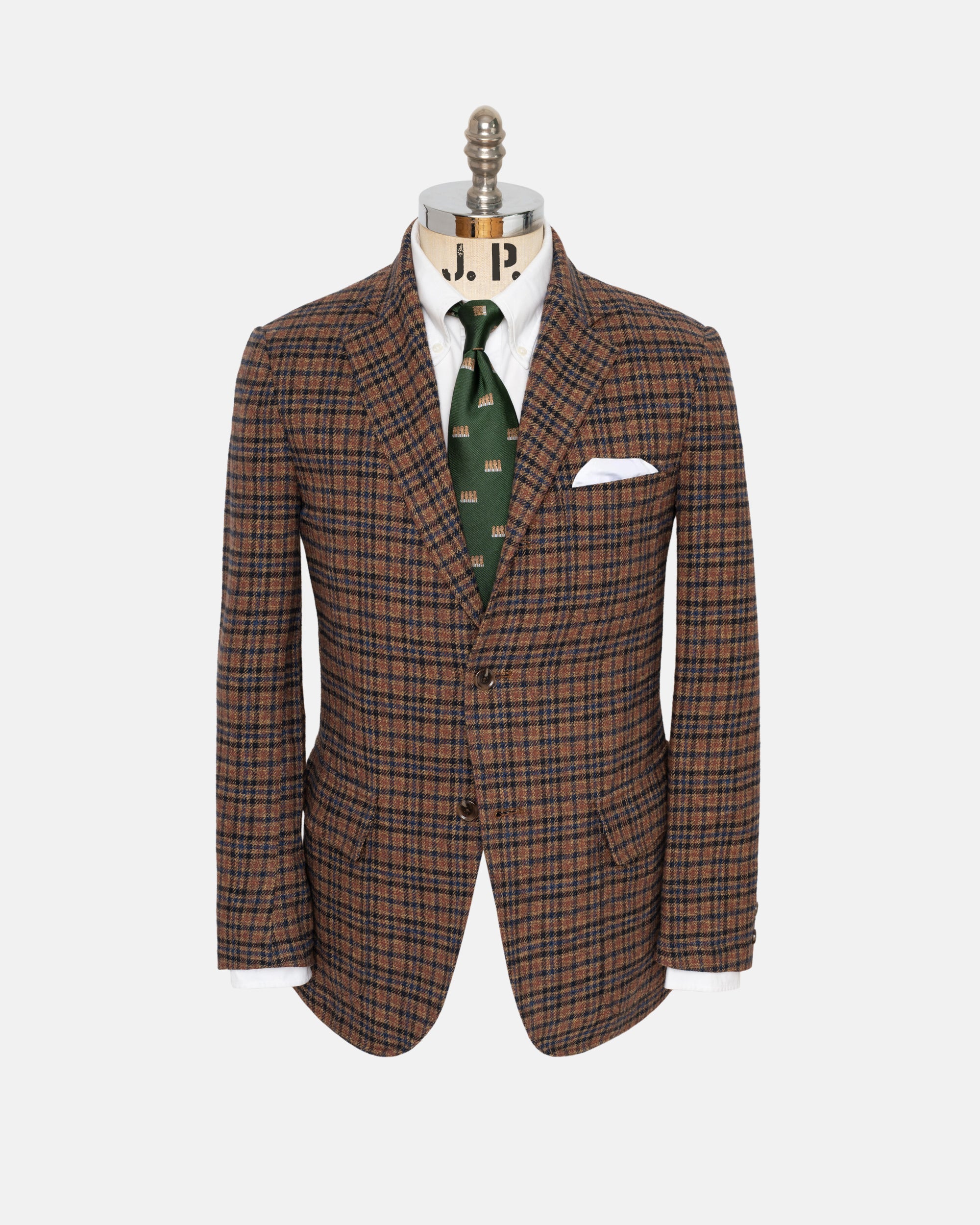 Brown Check Cotton Tweed Sport Coat - Trim Fit