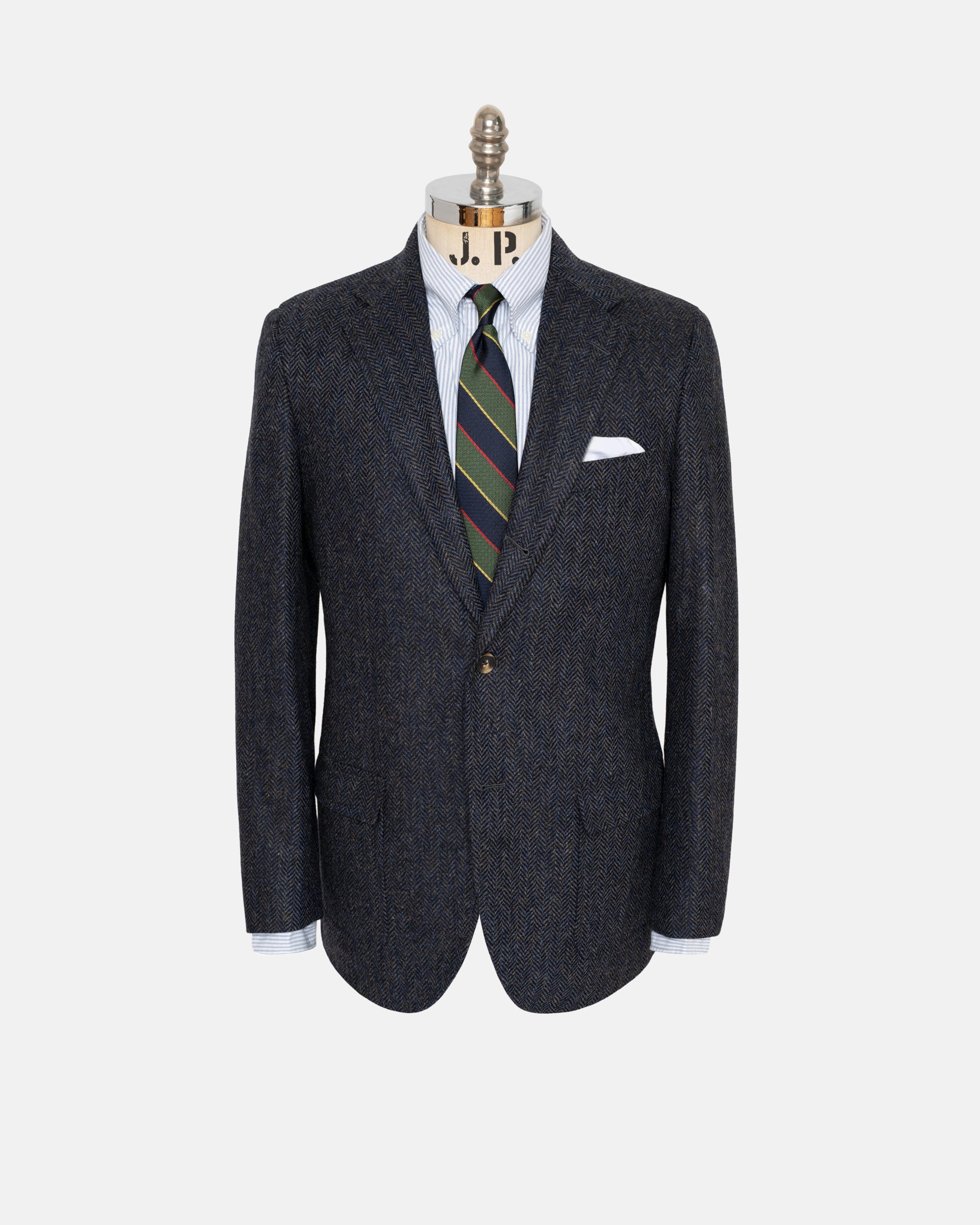Blue Mix Herringbone Wool Sport Coat - Trim Fit