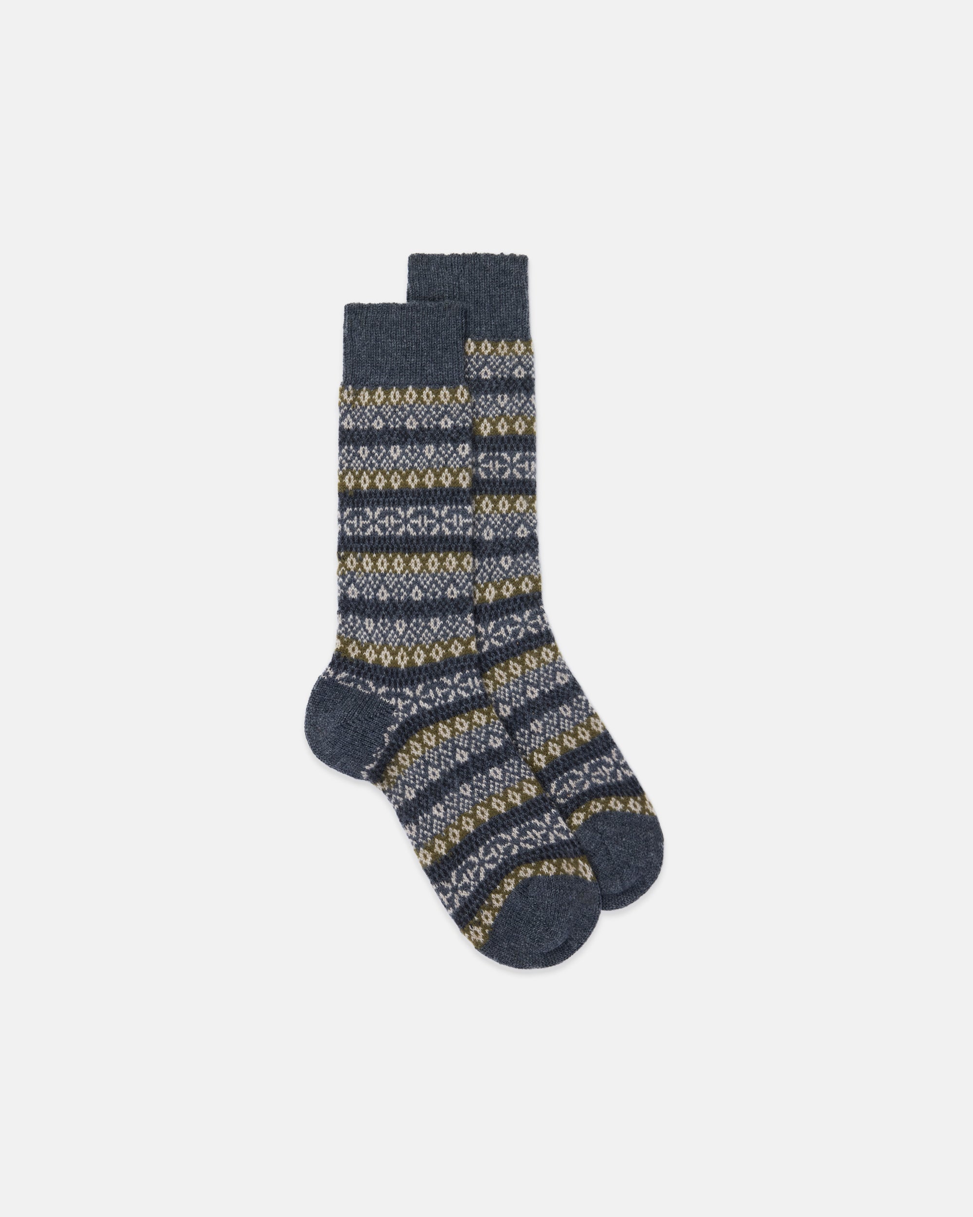 Dark Grey Fair Isle Cashmere Socks