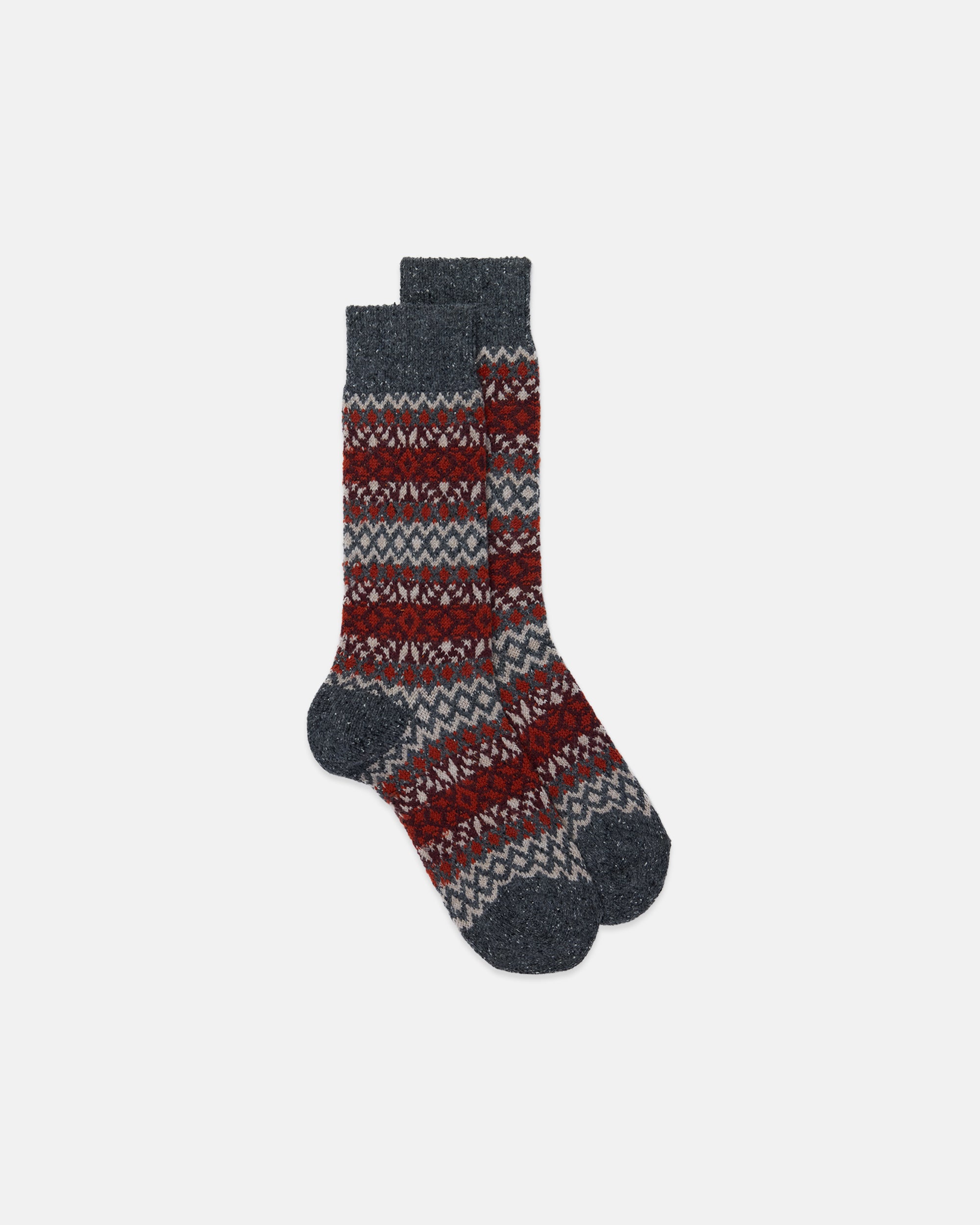 Made-in-England Burgundy Fair Isle Wool Socks
