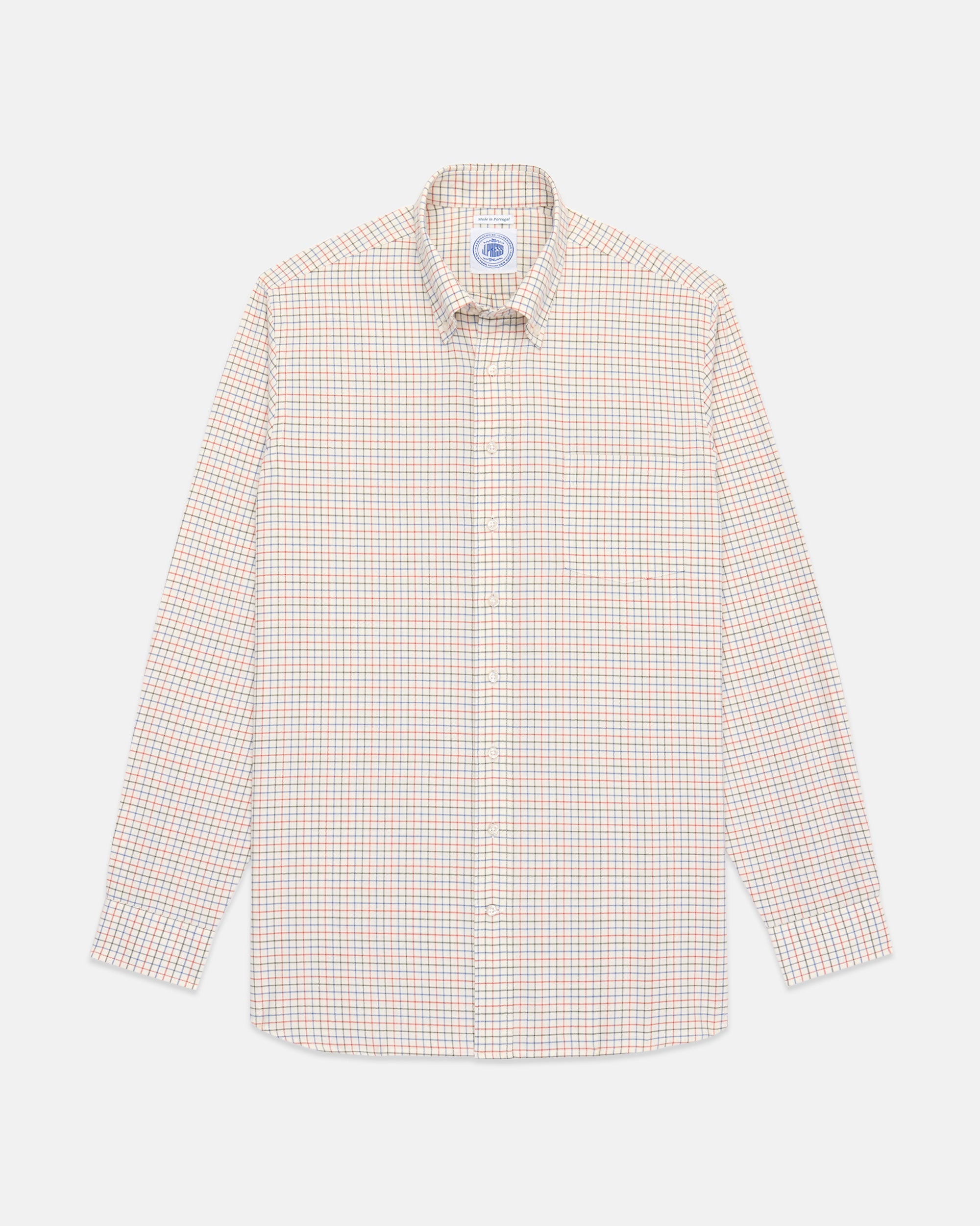 Navy, Light Blue & Red Tattersall Cotton Flannel Sport Shirt - Classic Fit