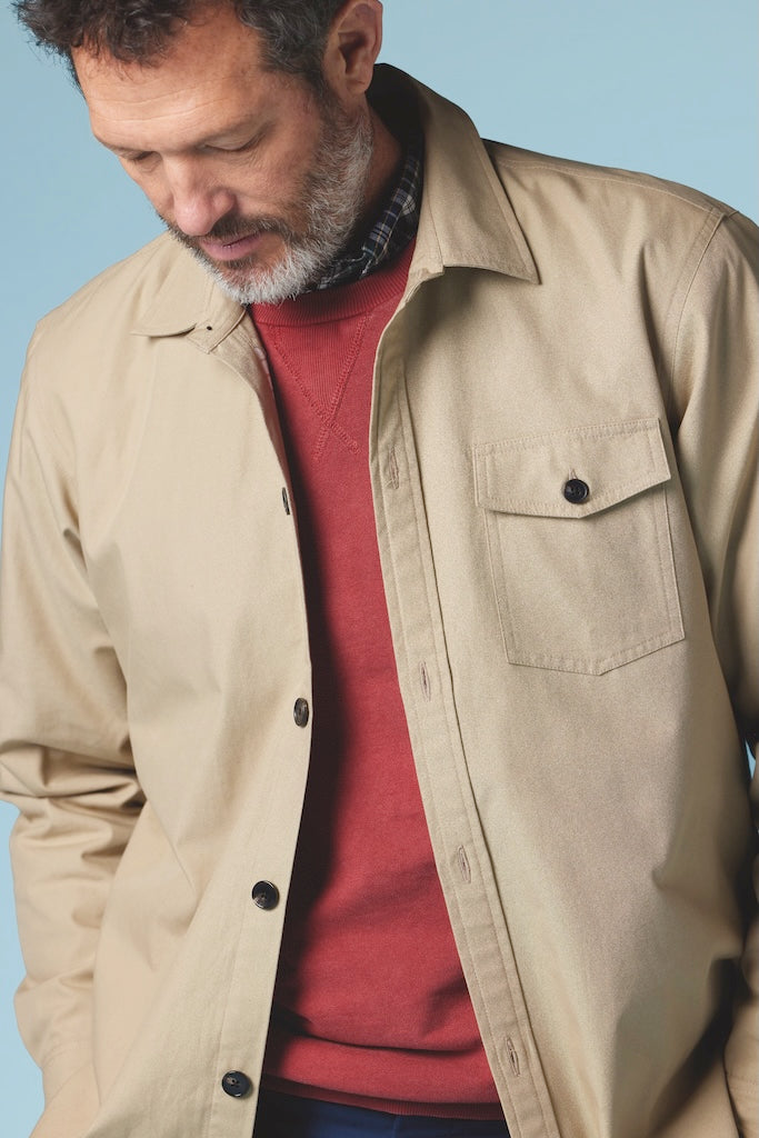Made-in-England Navy Drywax Cotton Overshirt