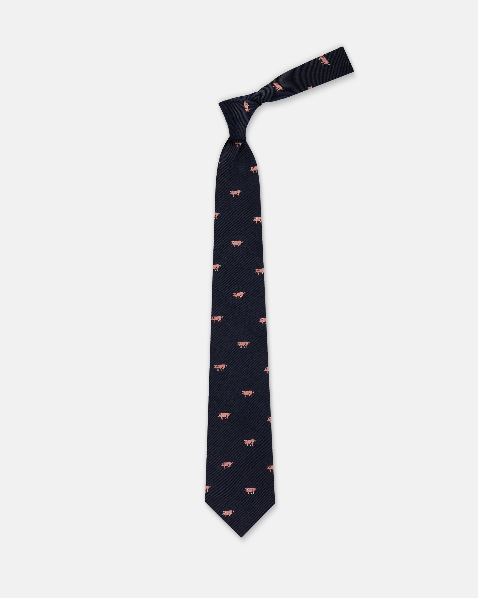 Made-in-England Navy with Pink Pigs Club Tie