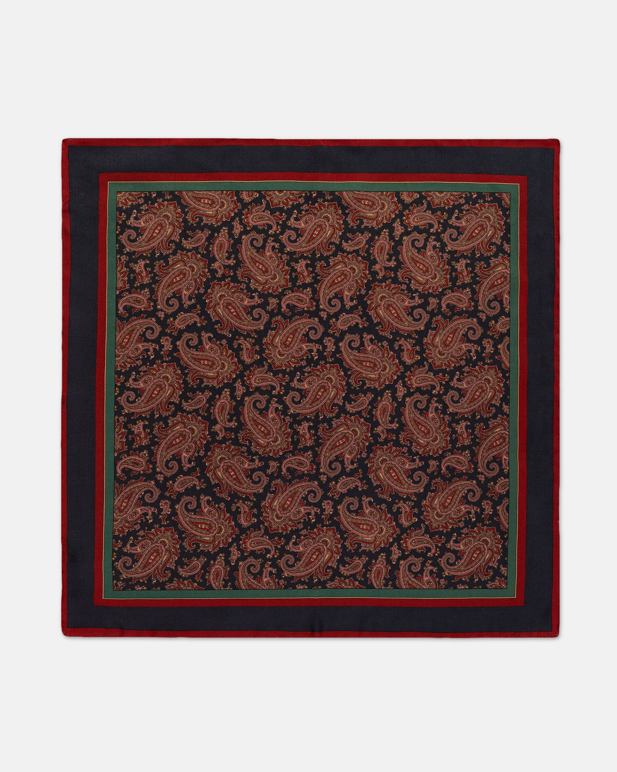 Made-in-USA Navy Paisley Silk Pocket Square