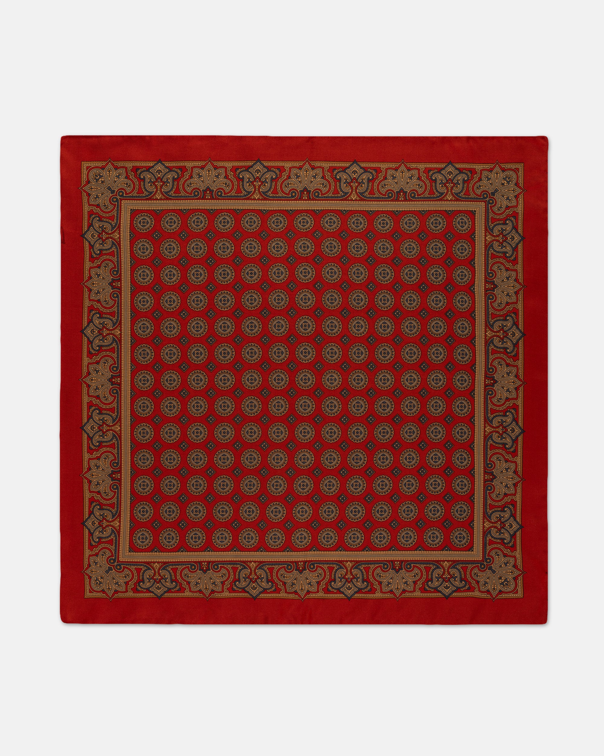 Made-in-USA Red Medallion Silk Pocket Square