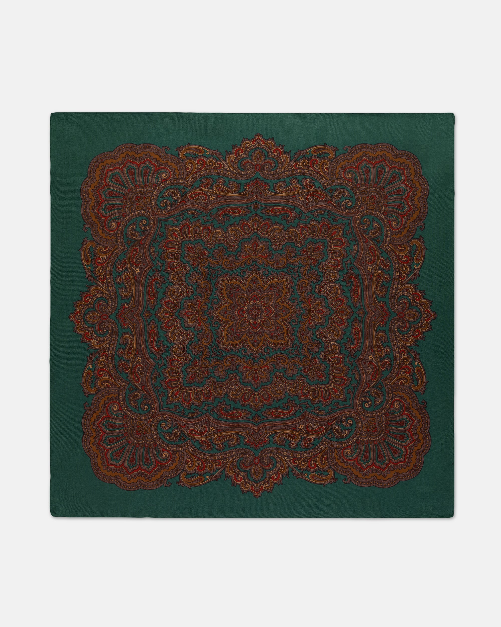 Made-in-USA Green Paisley Silk Pocket Square