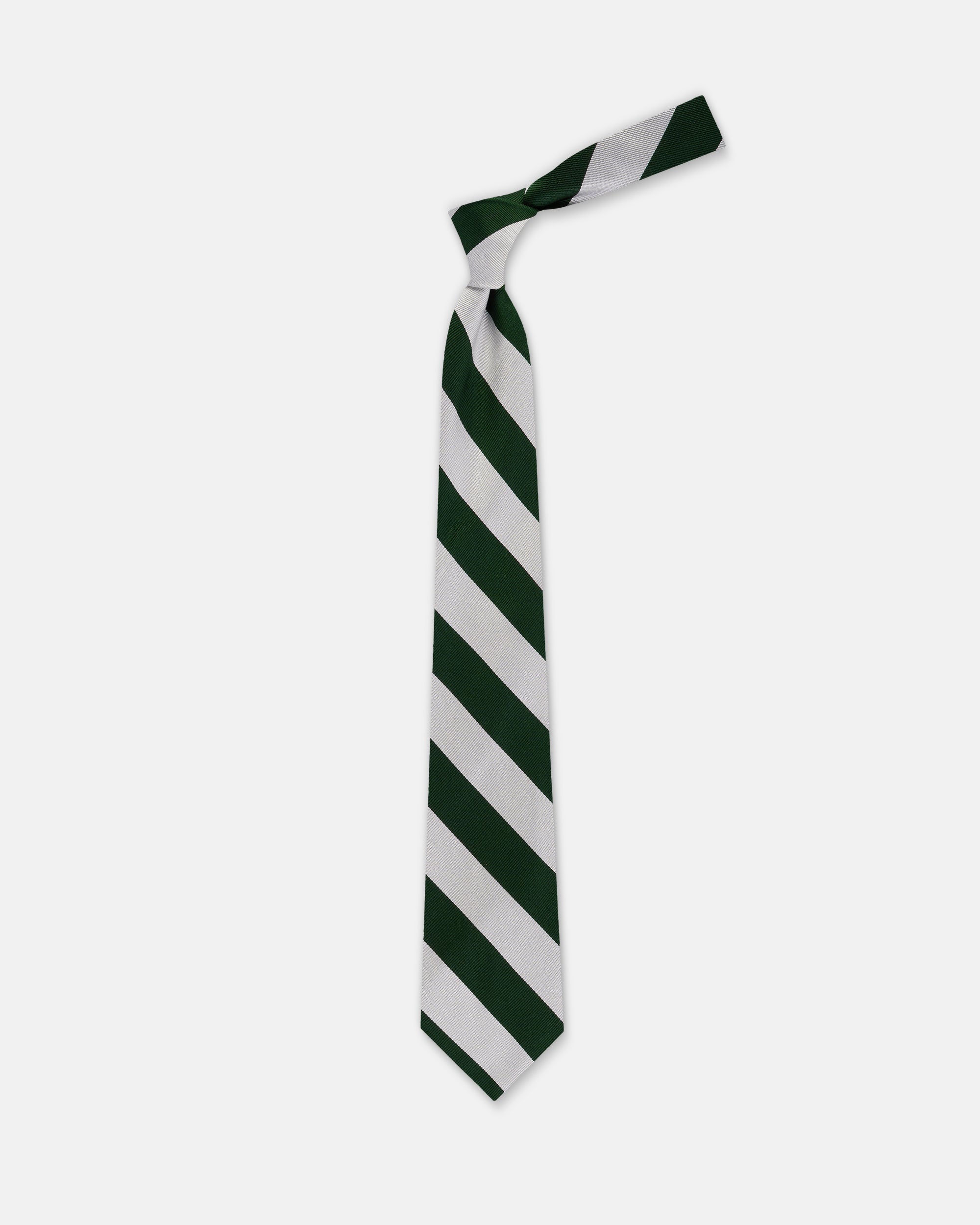 Made-in-USA Dark Green & Silver Guard Stripe Silk Repp Tie
