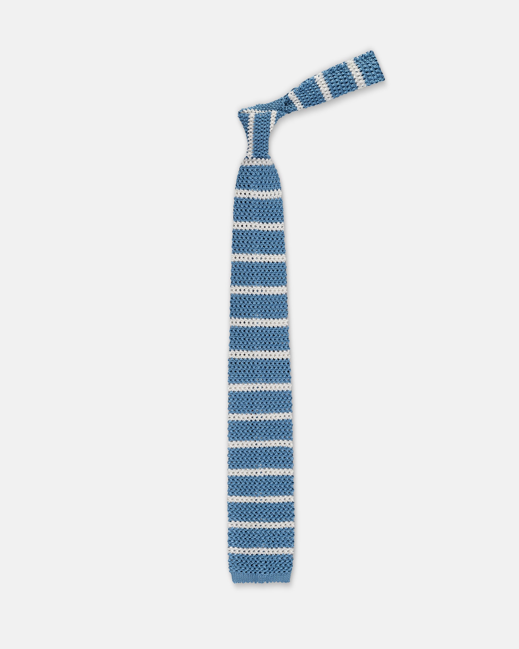 Made-in-Italy Light Blue & White Bar Stripe Silk Knit Tie