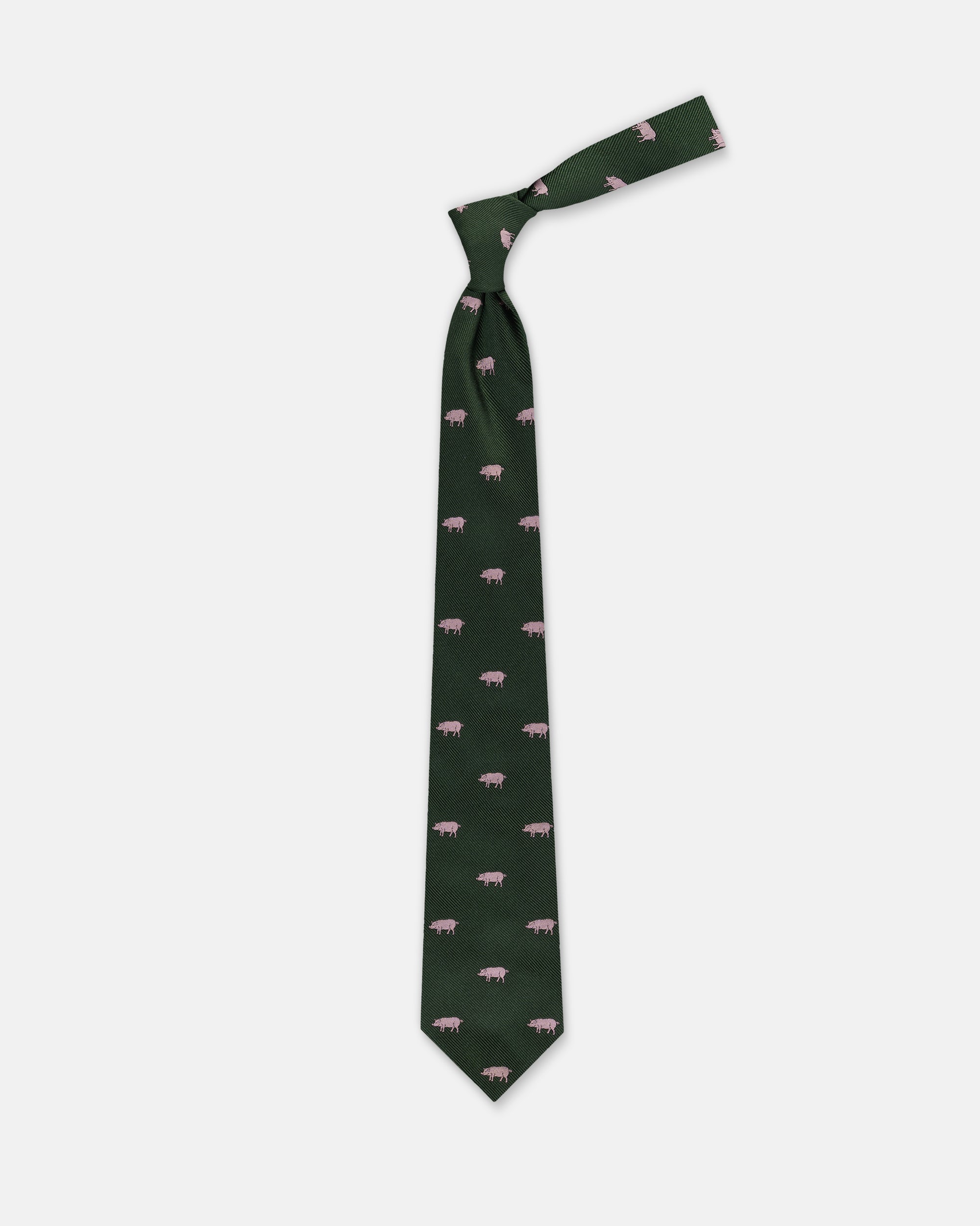 Made-in-England Green with Pink Pigs Club Tie