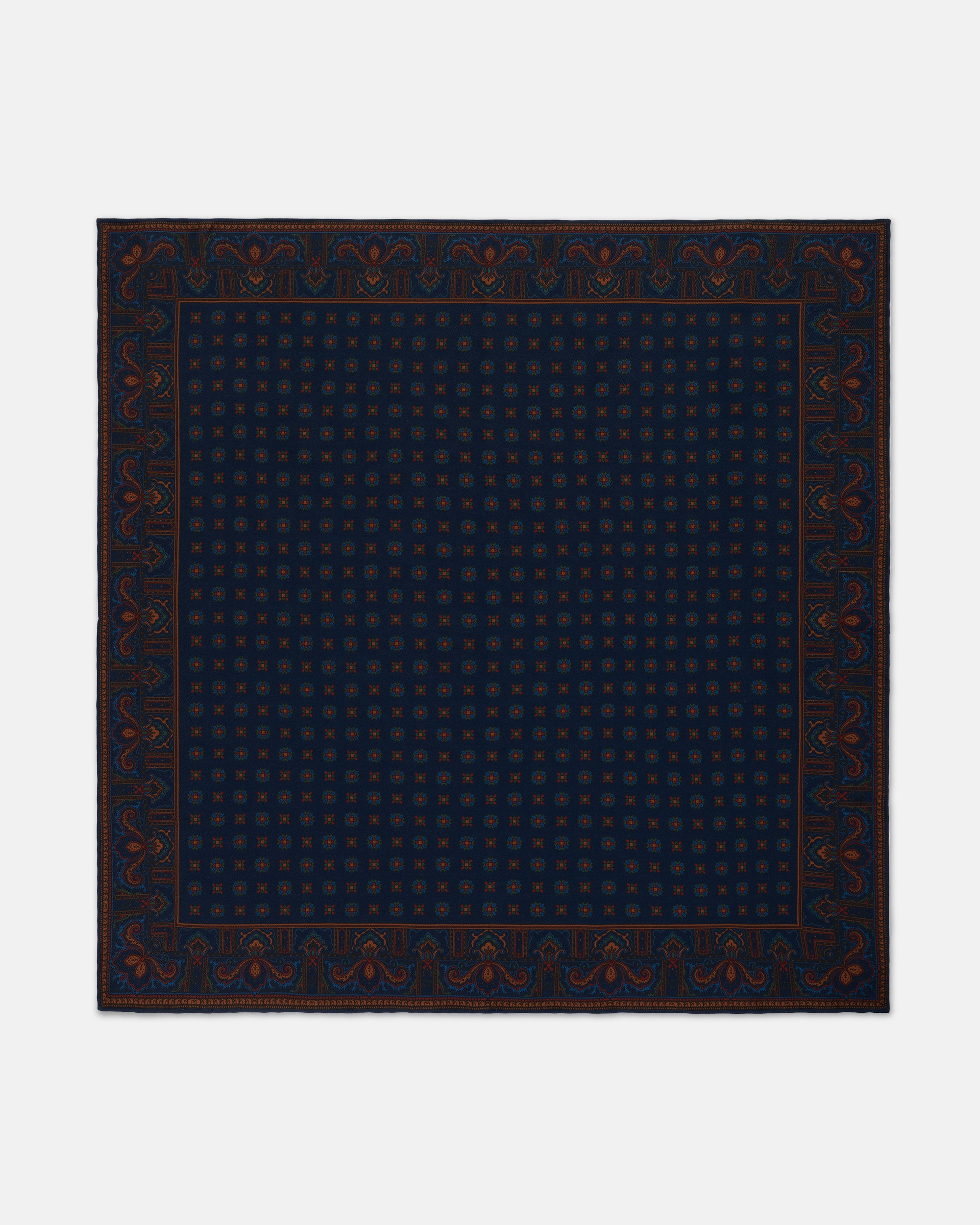 Made-in-England Dark Blue Foulard Silk Pocket Square