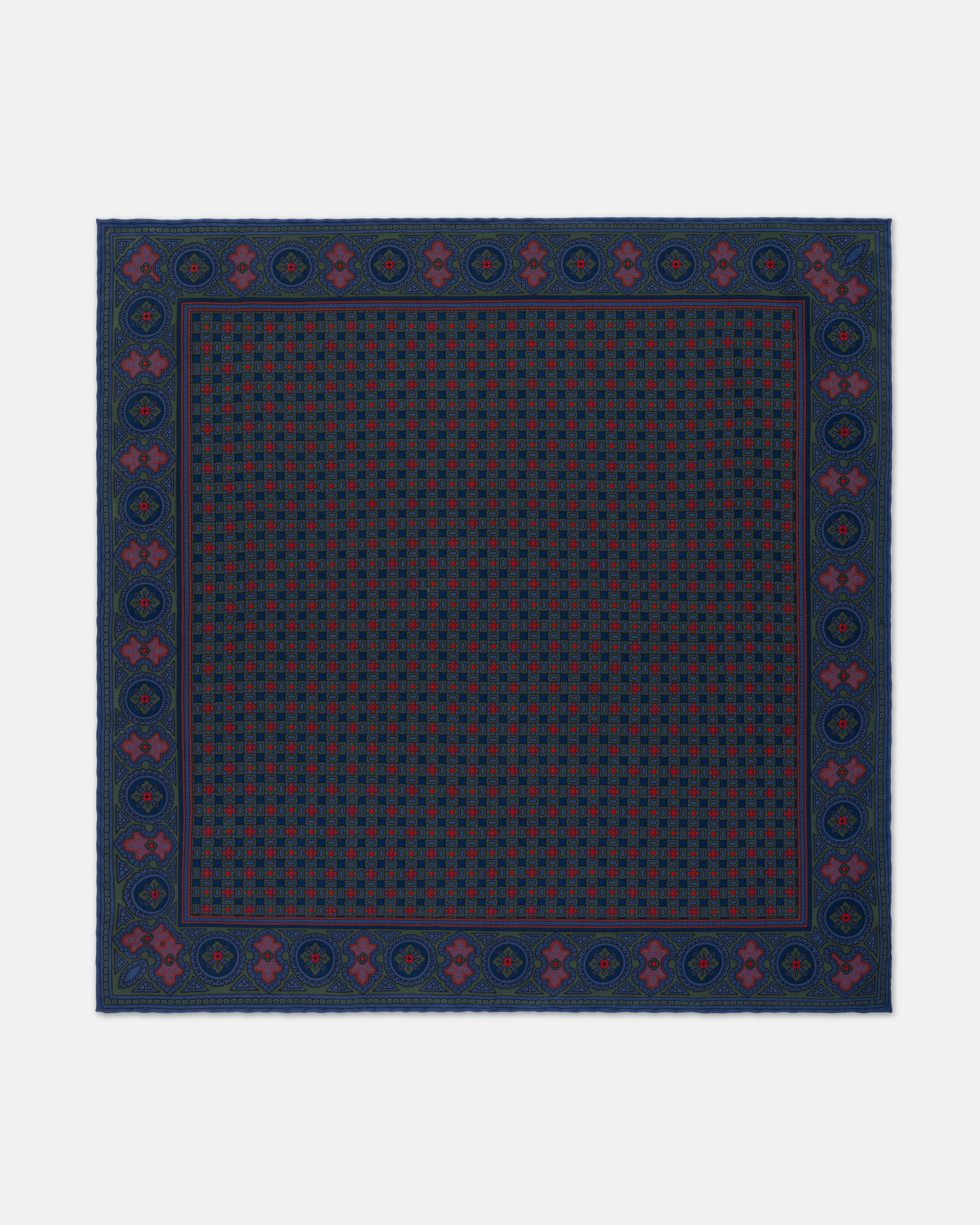 Made-in-England Navy Printed Squares Silk Pocket Square