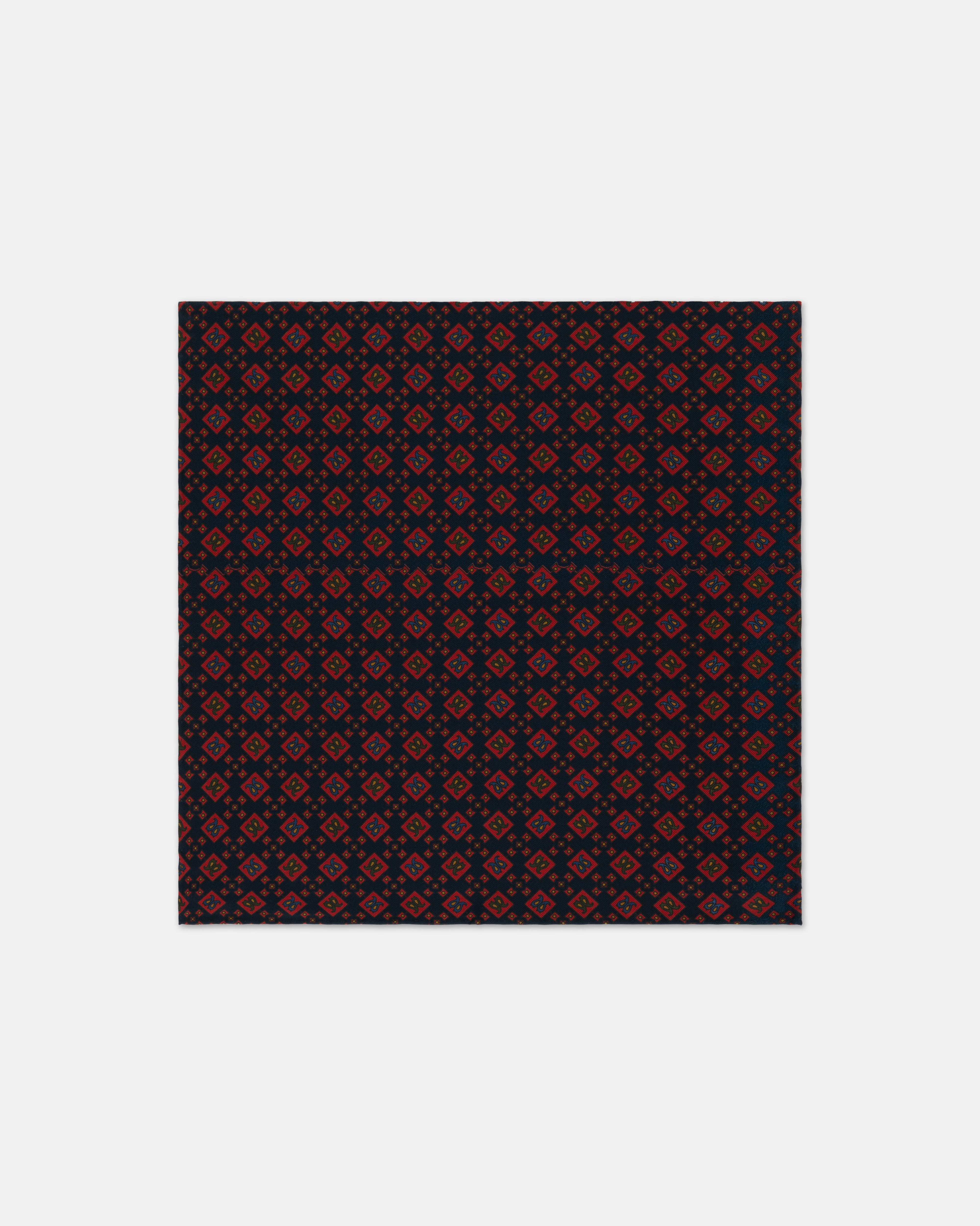 Made-in-England Navy Printed Diamonds Silk Pocket Square