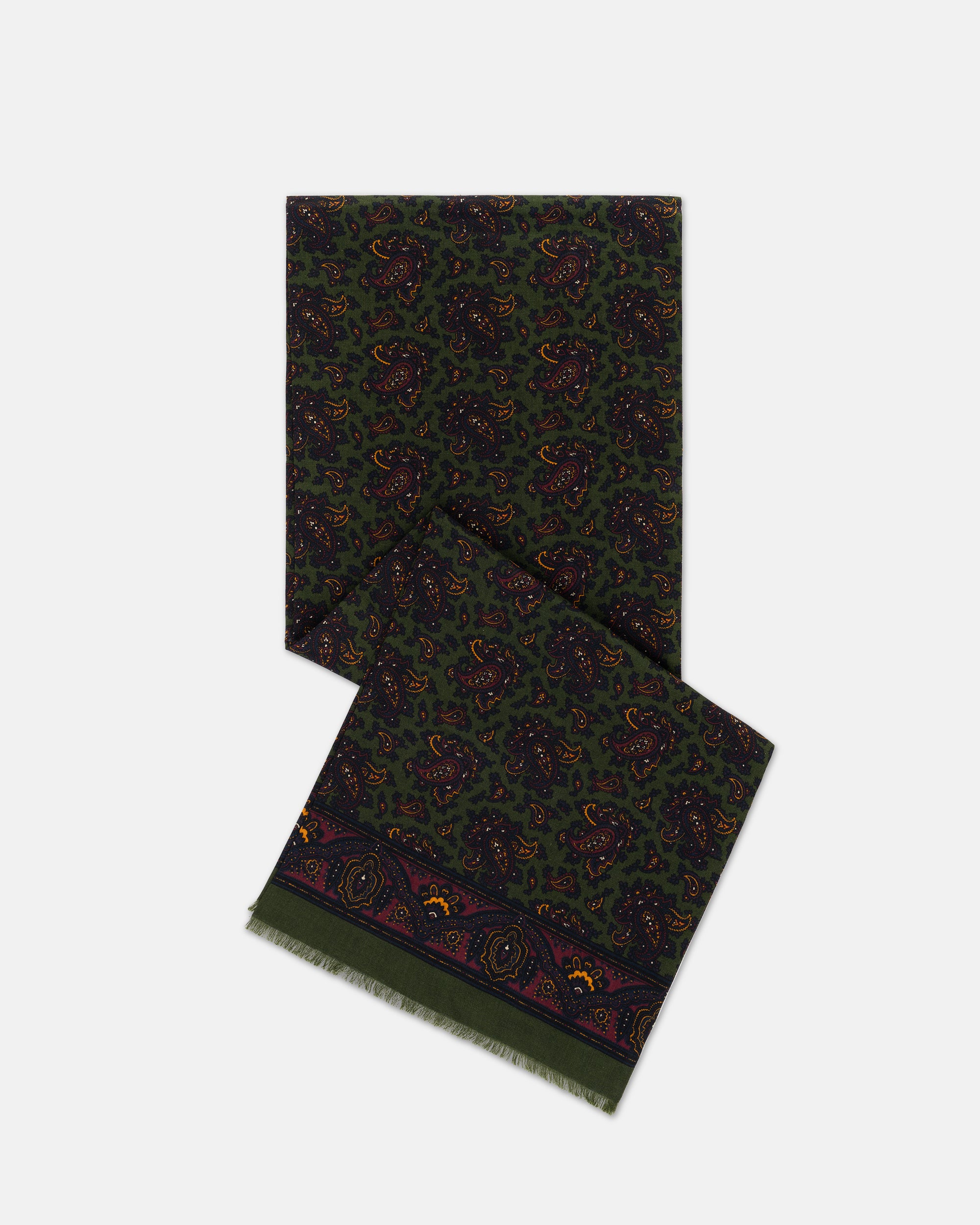 Made-in-England Olive Paisley Wool/Silk Scarf
