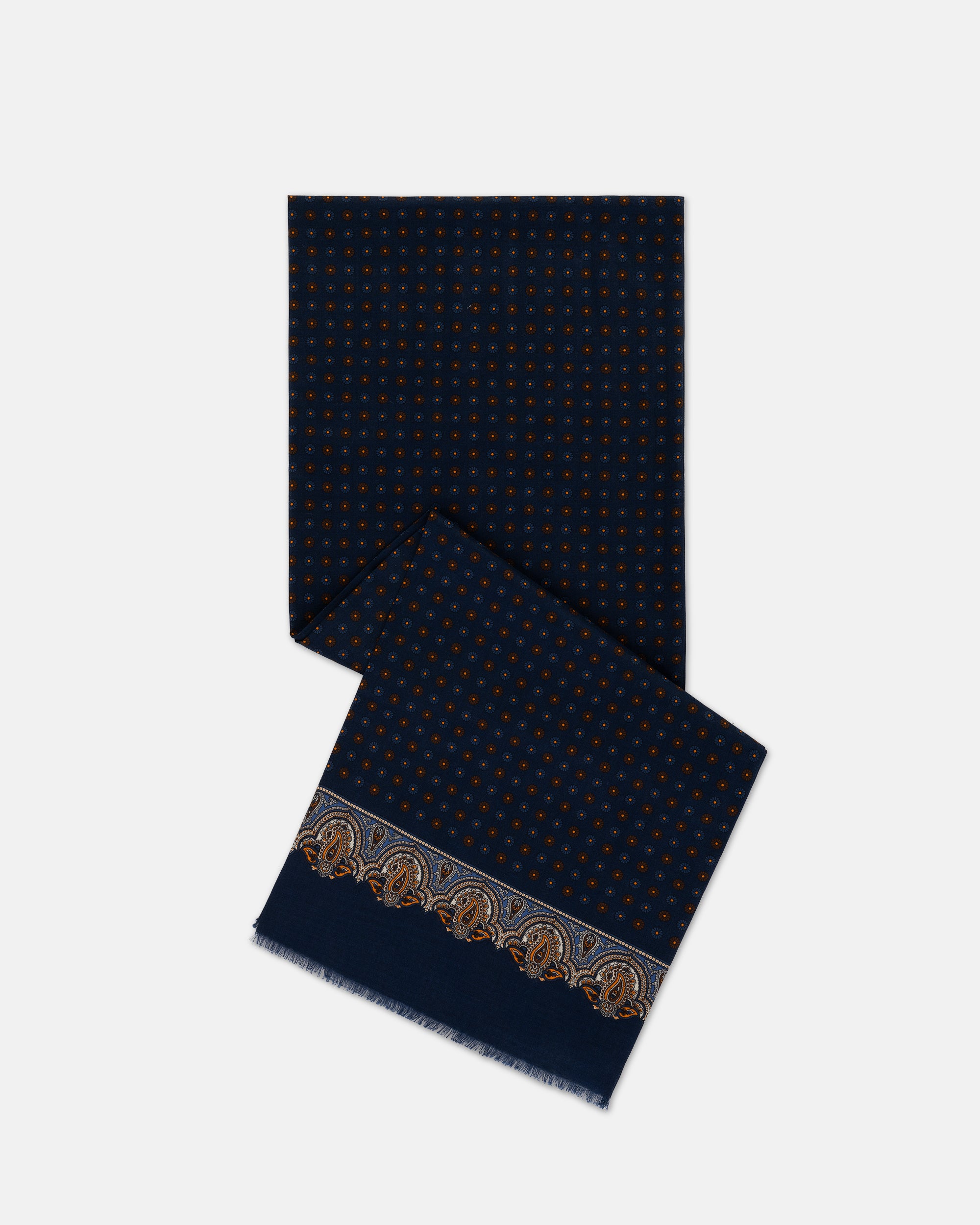 Made-in-England Navy Foulard Wool/Silk Scarf