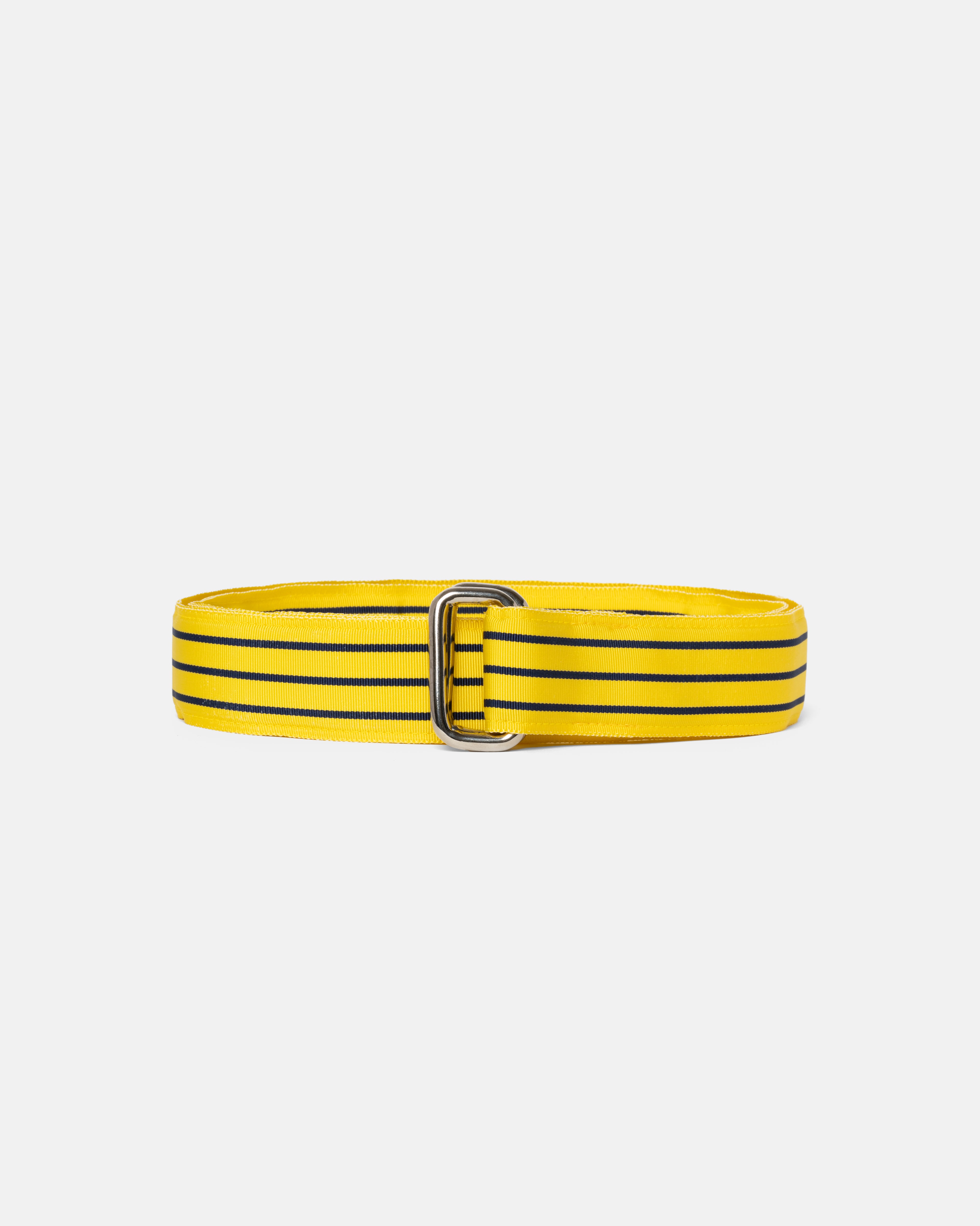 Made-in-USA Yellow & Navy Striped Grosgrain Ribbon Belt