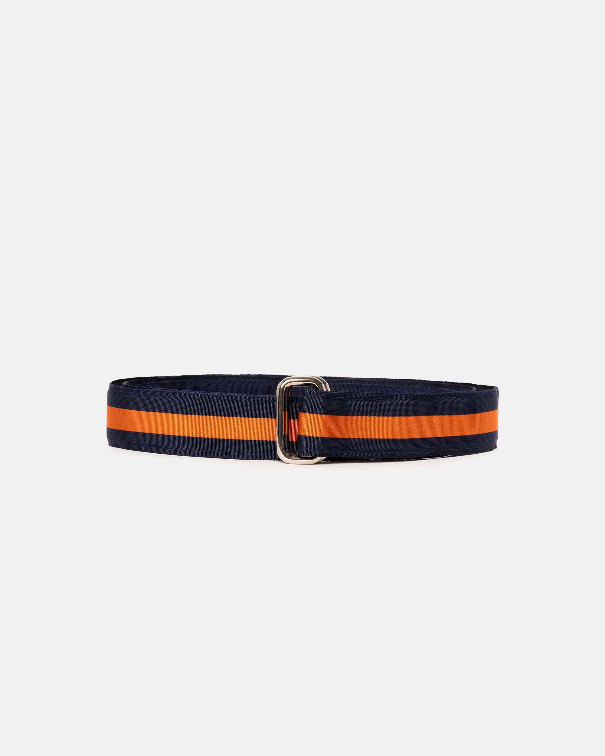 Made-in-USA Navy & Orange Striped Grosgrain Ribbon Belt