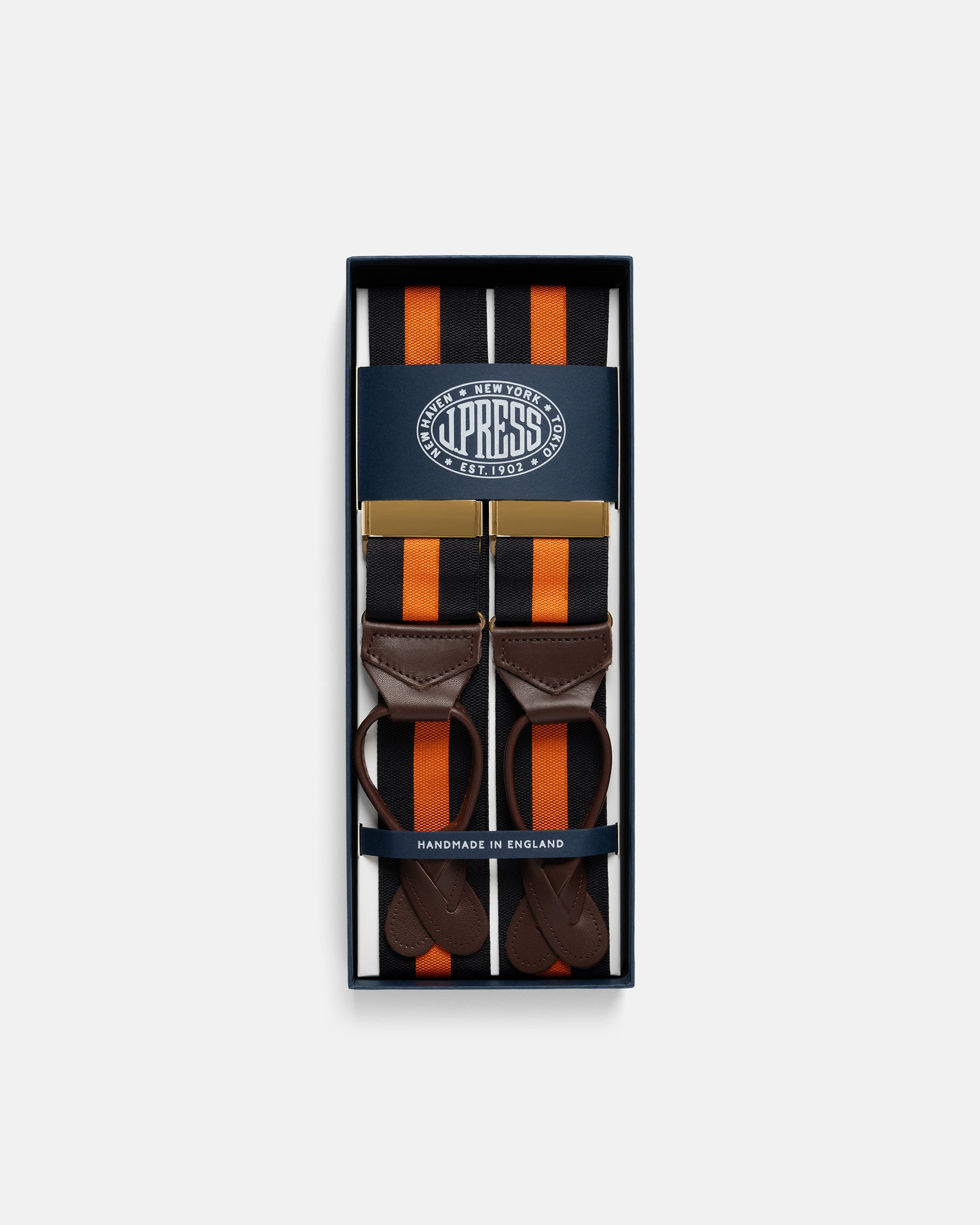 Made-in-England Black & Orange Striped Barathea Braces